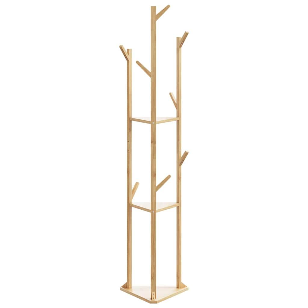 vidaXL Coat Stand with Hooks and Shelves 15.4"x13"x65.4" Bamboo - PRHOMZ