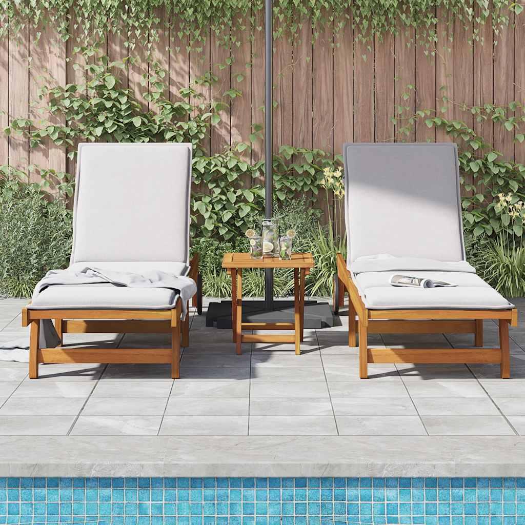 vidaXL Sun Loungers 2 pcs with Table Solid Wood Acacia - PRHOMZ
