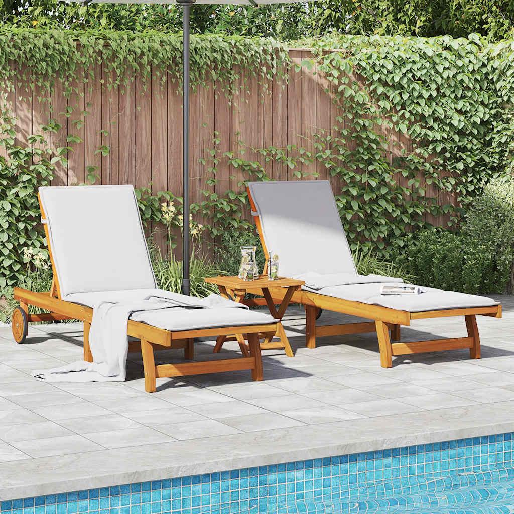 vidaXL Sun Loungers 2 pcs with Table Solid Wood Acacia - PRHOMZ