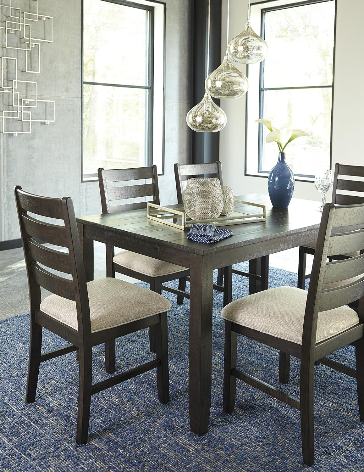 Brown Rectangular Dining Table Set Upholstered Chairs