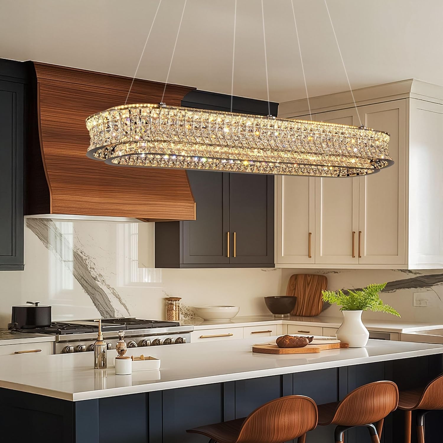 47 Inch Rectangular Chrome Crystal LED Chandeliers-2