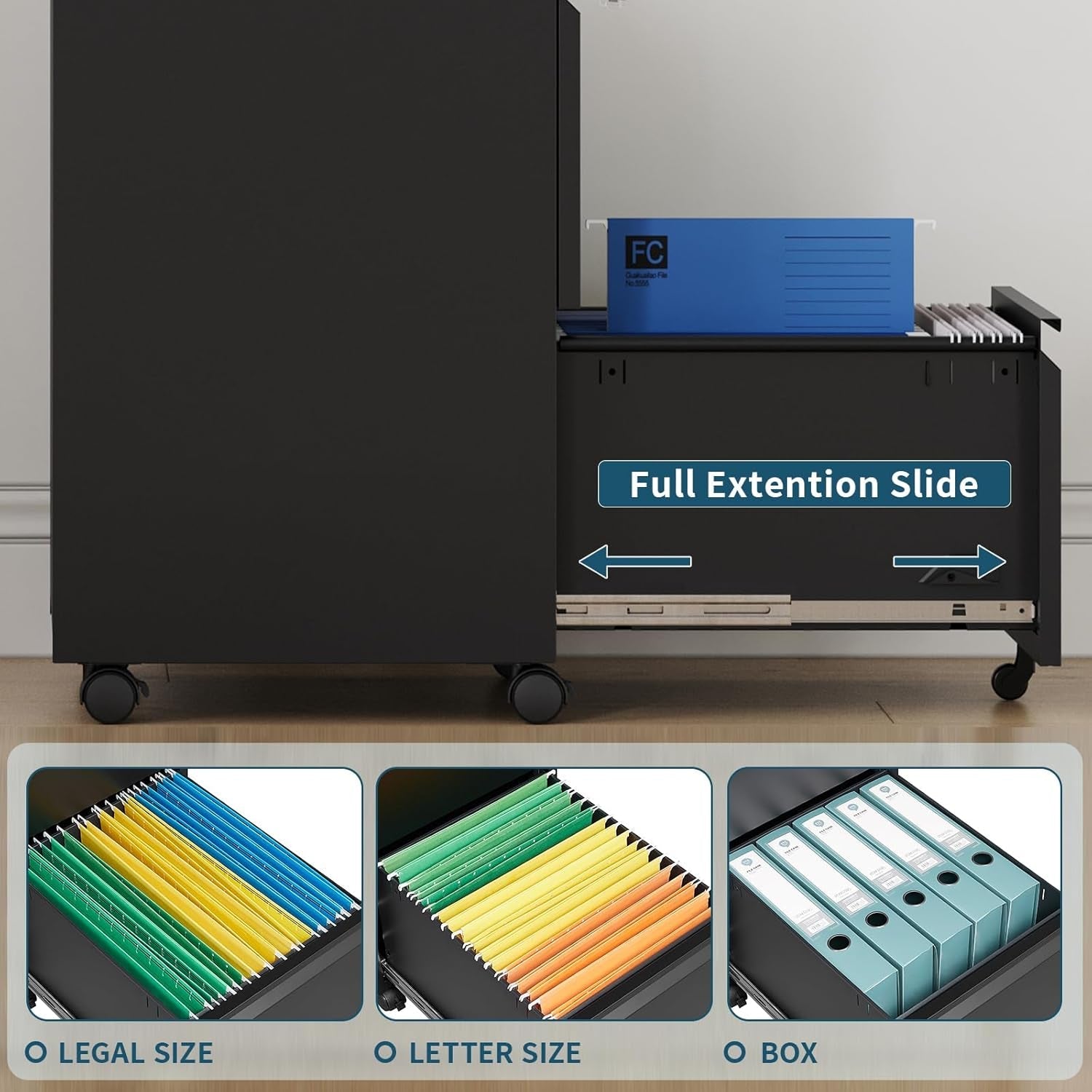 2 Drawer Mobile File Cabinet On Wheels Black For Home Office Under Desk Filing Legal Letter A4