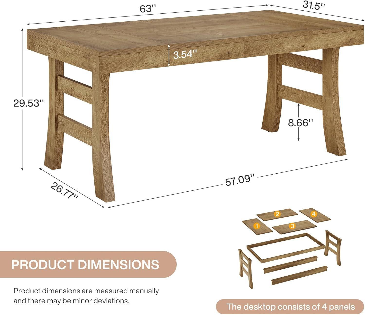 63 Inch Farmhouse Rectangular Wood Dining Table Kitchen