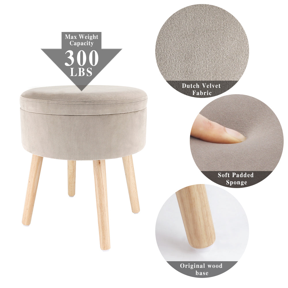 17.5"H Round Velvet Tufted Footrest Stool Ottoman-4
