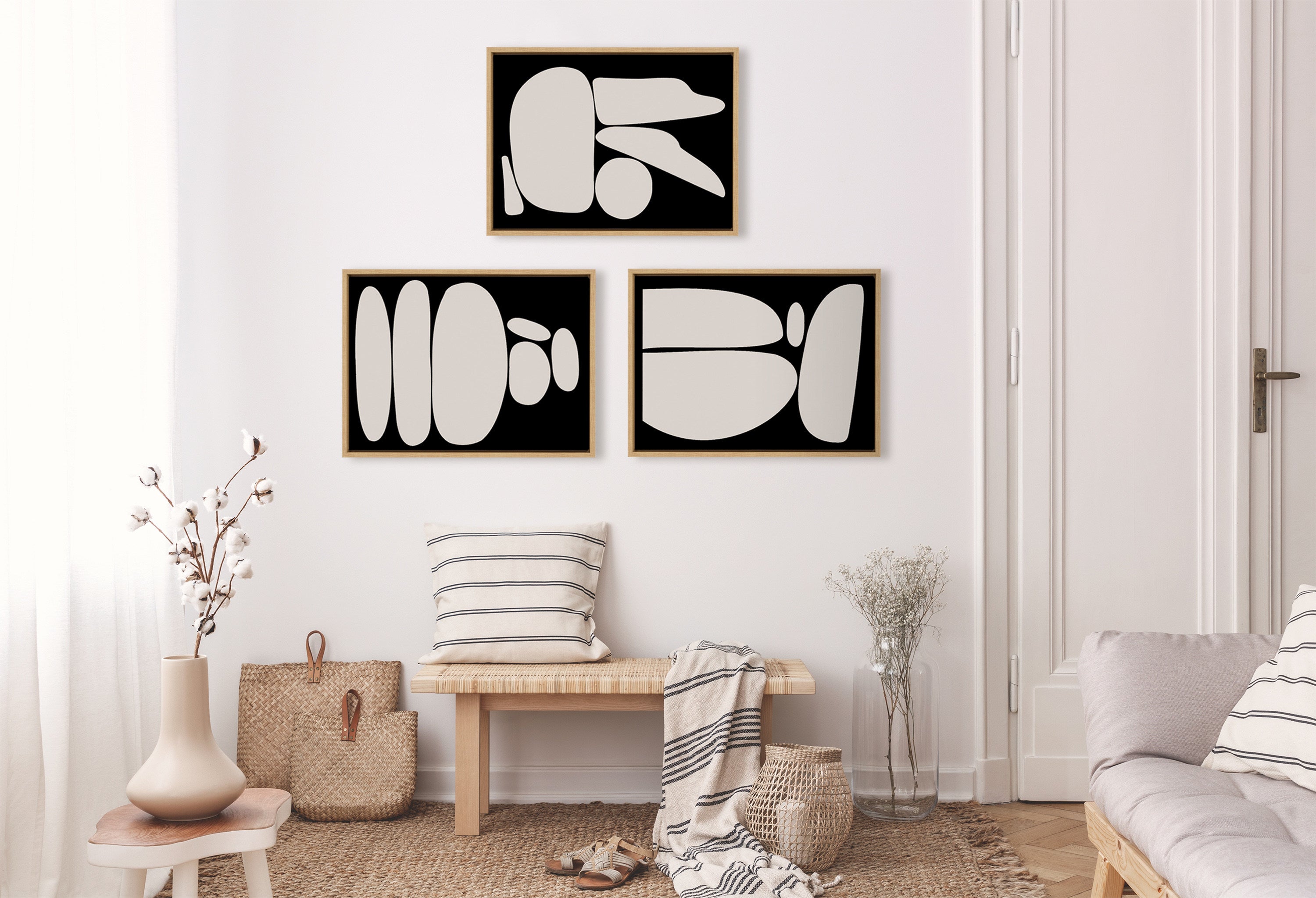 Sylvie Zen Rock Garden Black and Tan Framed Canvas Set by The Creative Bunch Studio