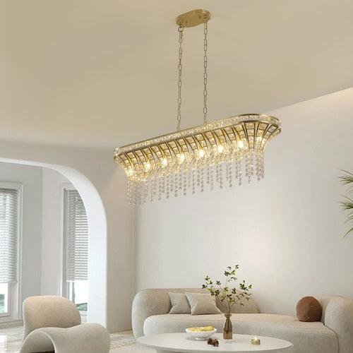 Modern Champagne Gold Kitchen Island Lamp - Oval Crystal Ceiling Chandelier - PRHOMZ