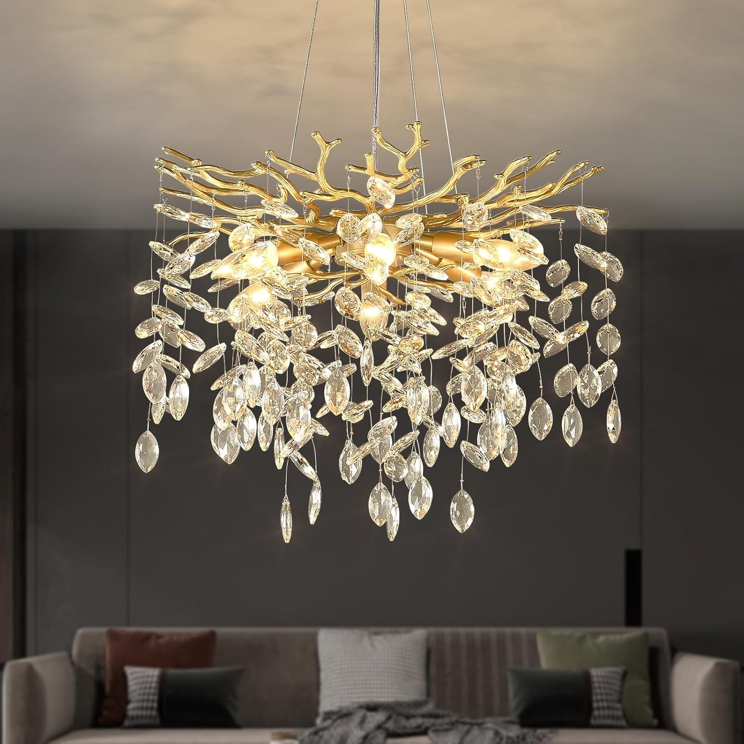 Gold Crystal TreeBranch Chandelier Luxurious 18 Inch-0