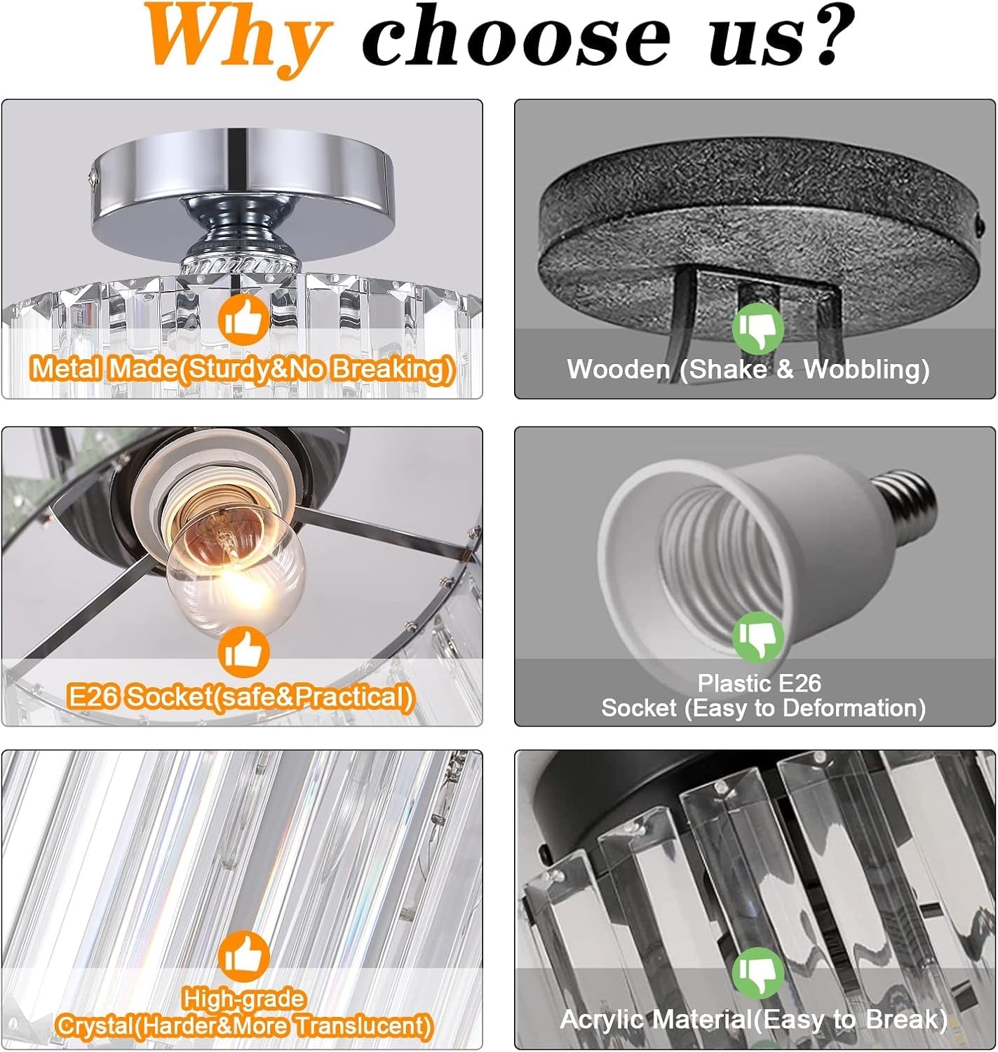 Semi Flush Crystal Chandelier Silver Ceiling Light-3