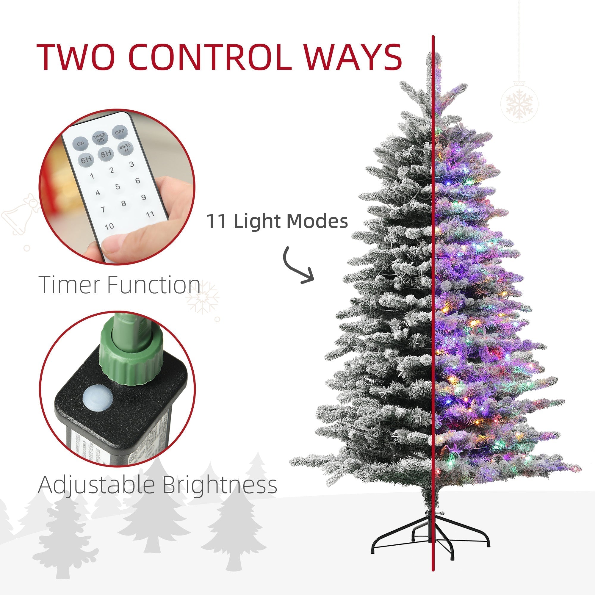 6.5 Ft Pre-Lit Snow Flocked Mountain Pine Artificial Christmas Tree