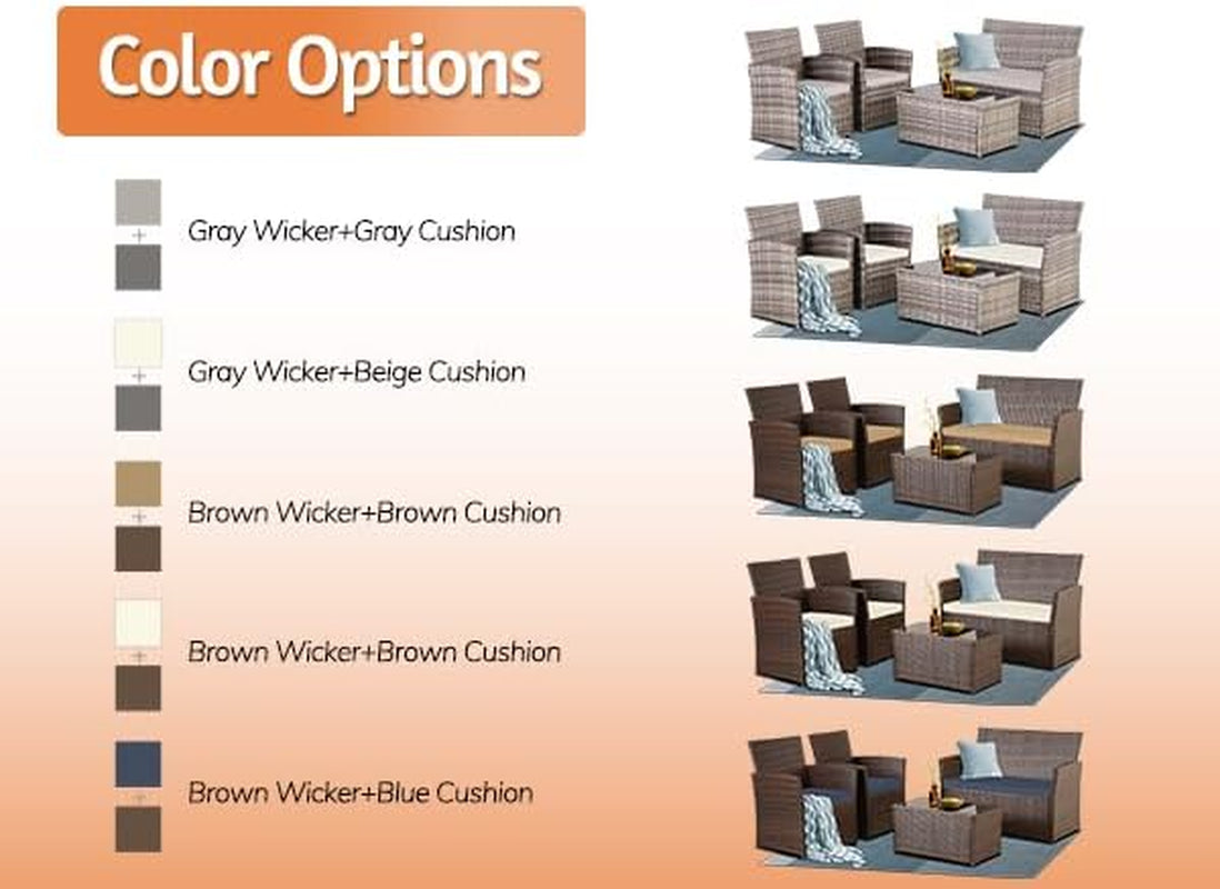 4 Piece Outdoor Patio Furniture Set Wicker Sofa With Coffee Table Gray Cushions