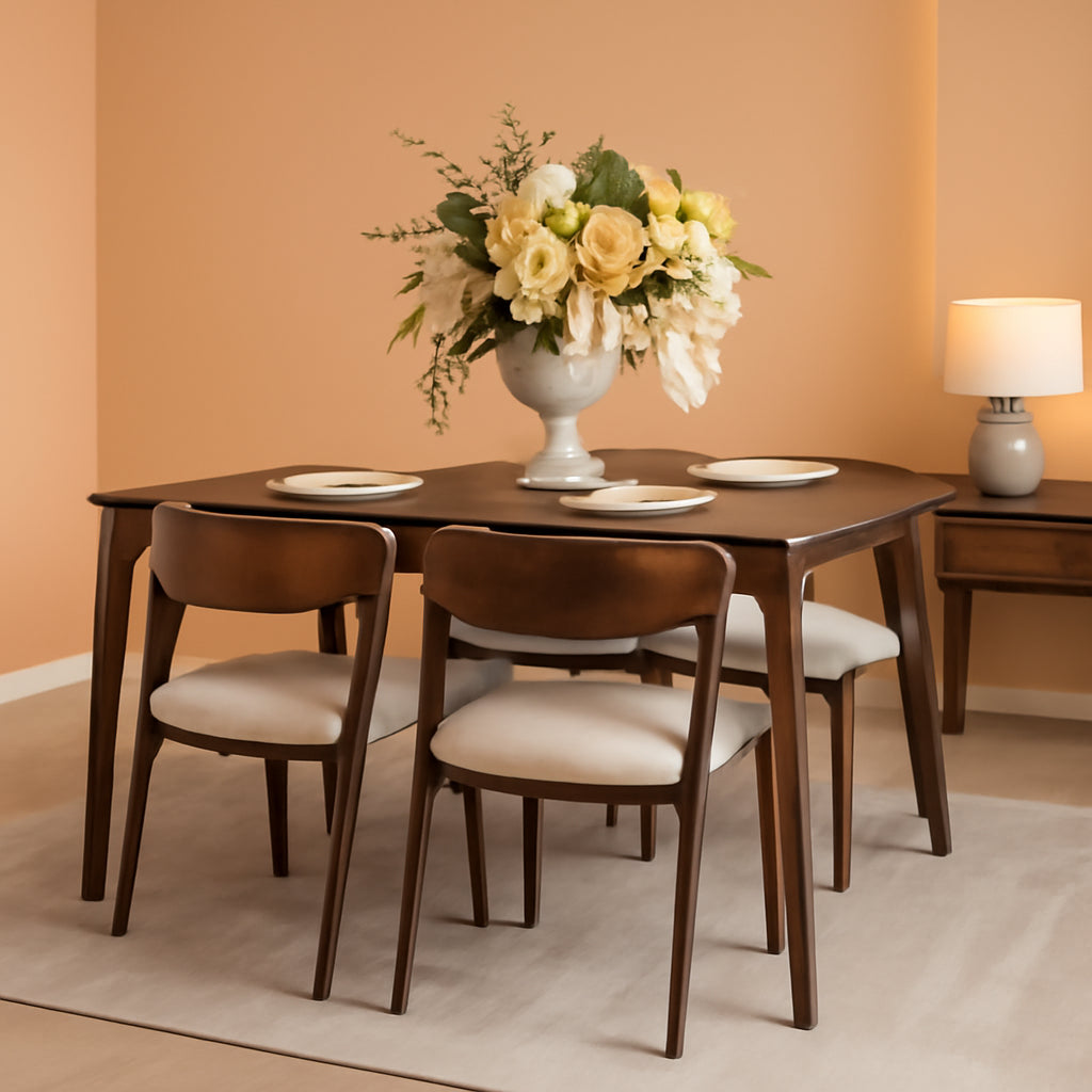Contemporary Walnut Veneer Dining Table Set Chairs