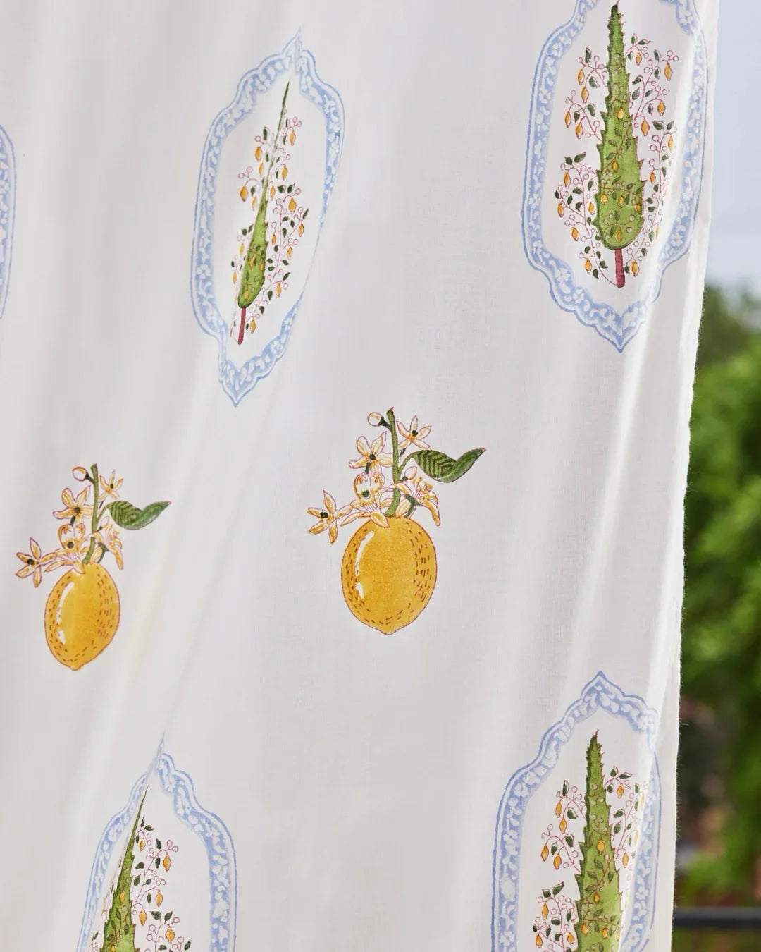 Summer Linen Curtains | Hand Block Printed Citrus Design | Standard & Custom Sizing-3