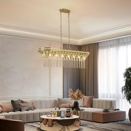 Modern Champagne Gold Kitchen Island Lamp - Oval Crystal Ceiling Chandelier - PRHOMZ
