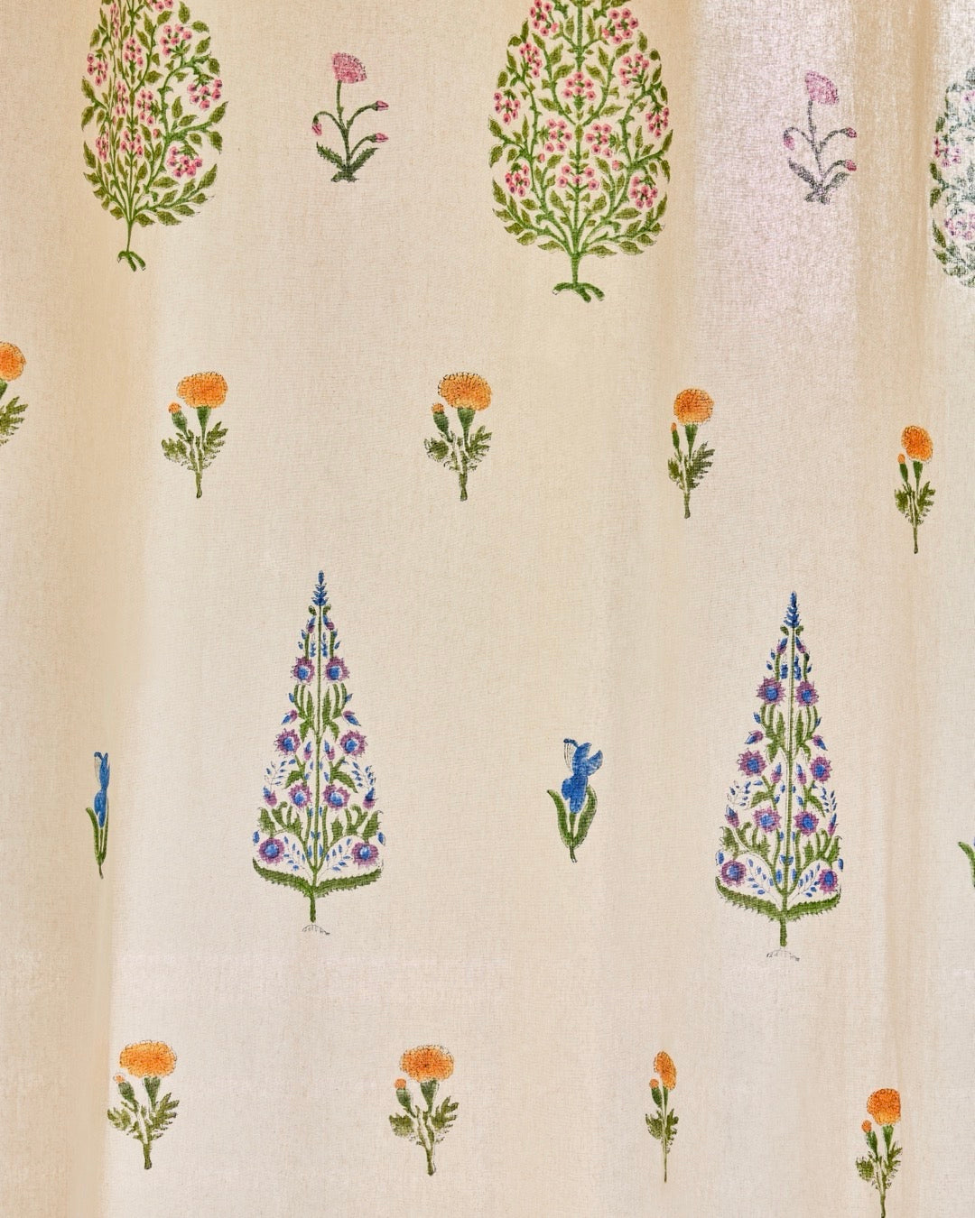 Hand Block Printed Linen Curtains | Tree & Floral Motif | Light Filtering Opaque For Privacy-2