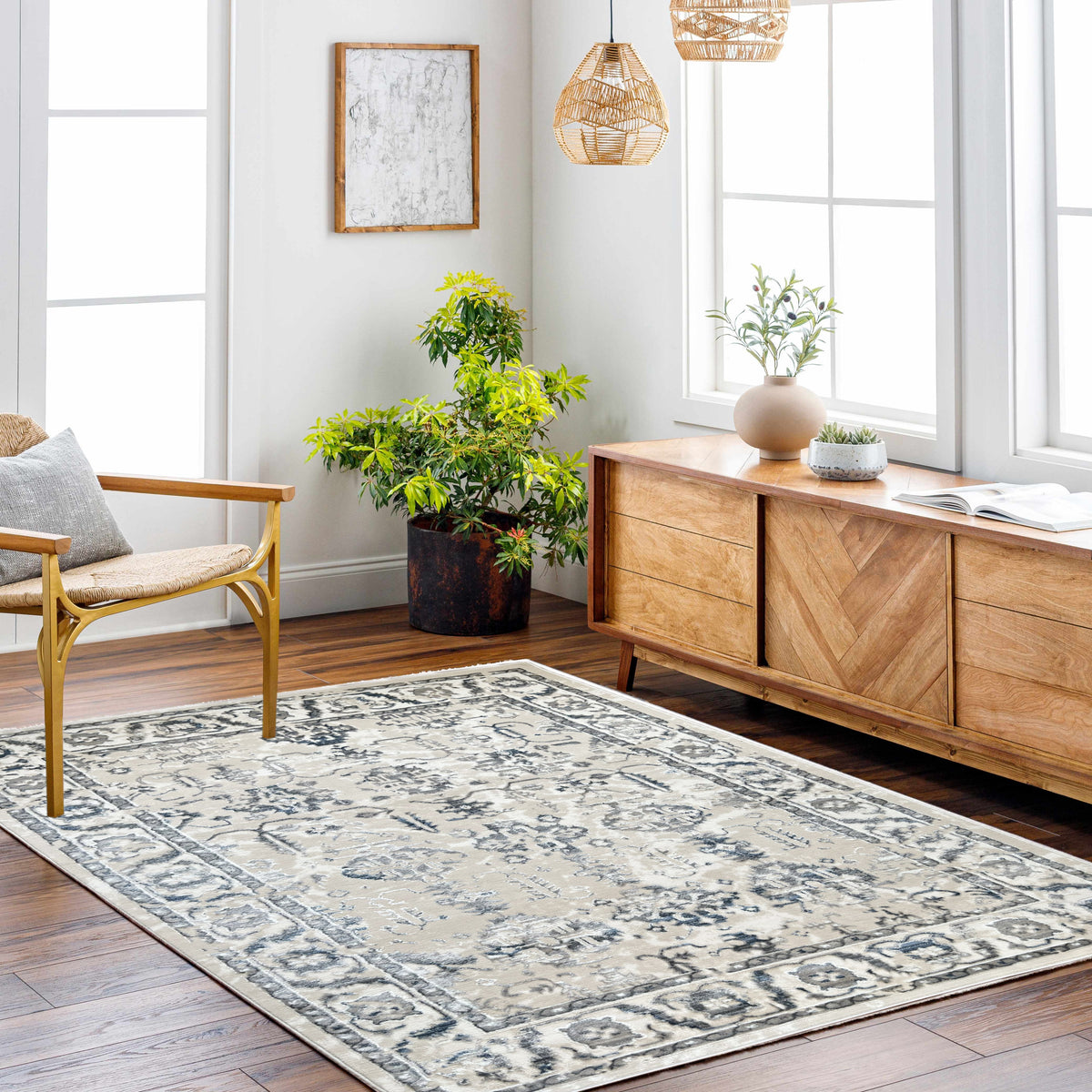 ROY's Home High&Low Area Rugs, Silver and Dark Shiny Effect