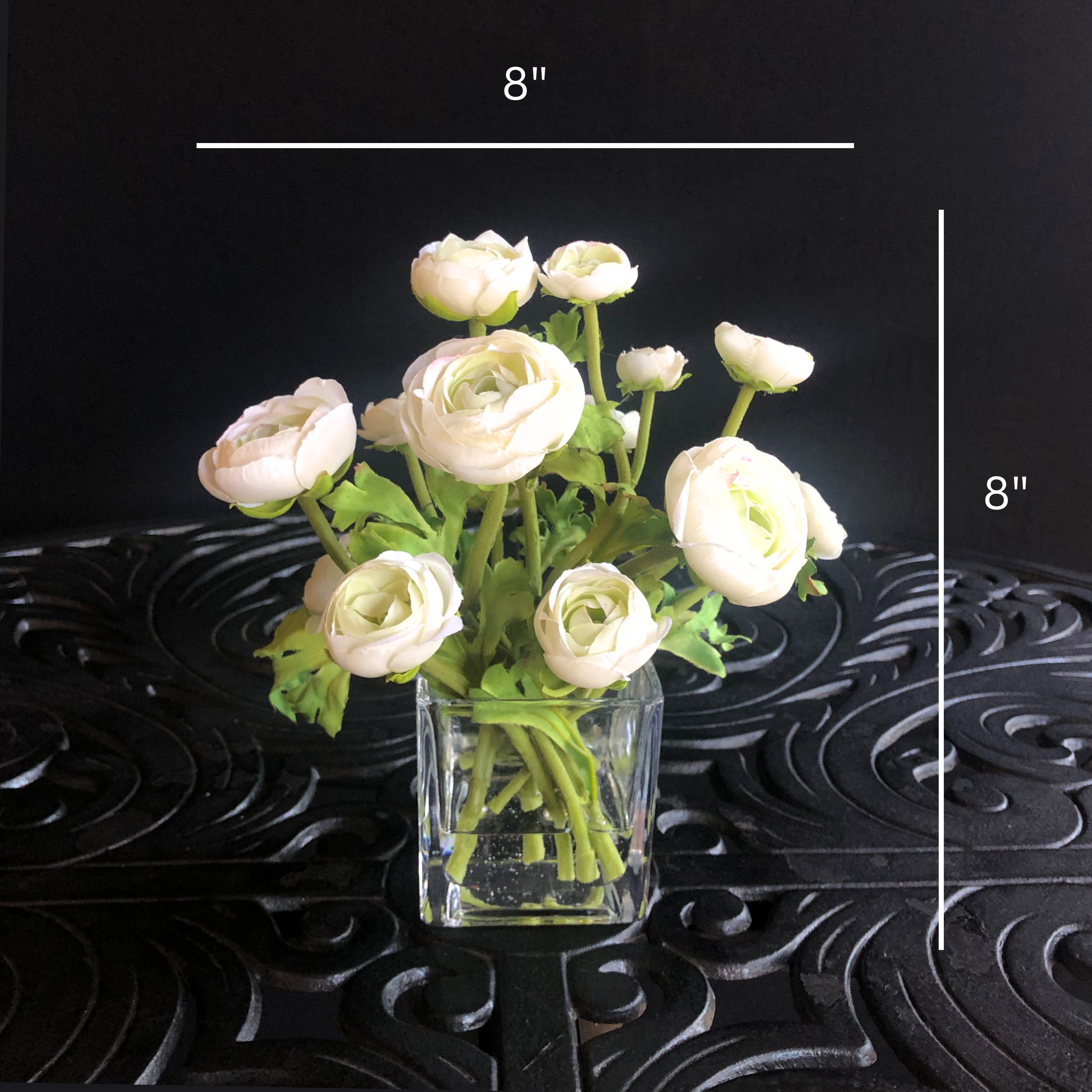 Silk Ranunculus Flowers in Glass Vase - 8"-3