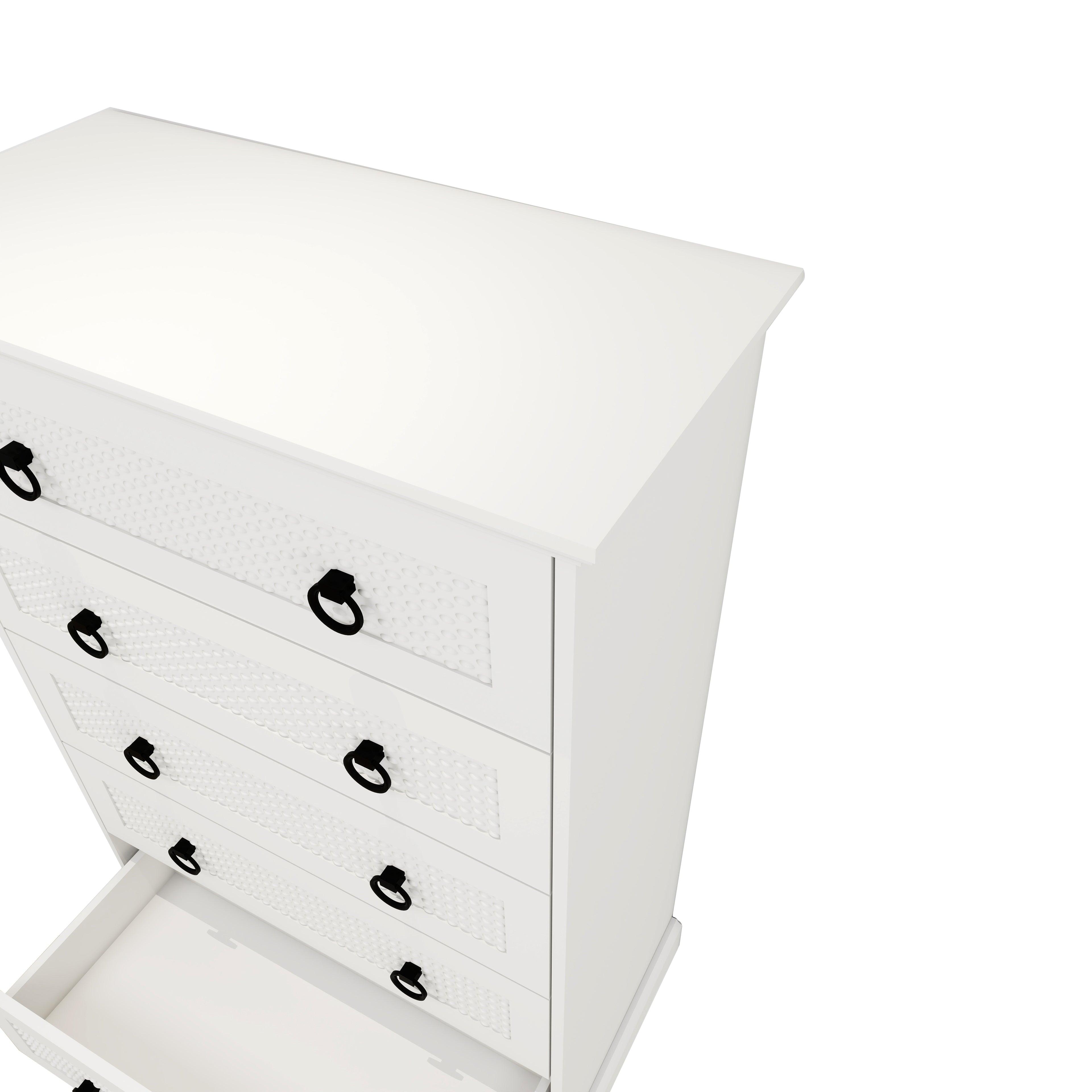 Modern 5-Drawer Dresser – 31.5" Wide Farmhouse Chest for Bedroom, Living Room, Entryway – White Tall Storage Cabinet - PRHOMZ