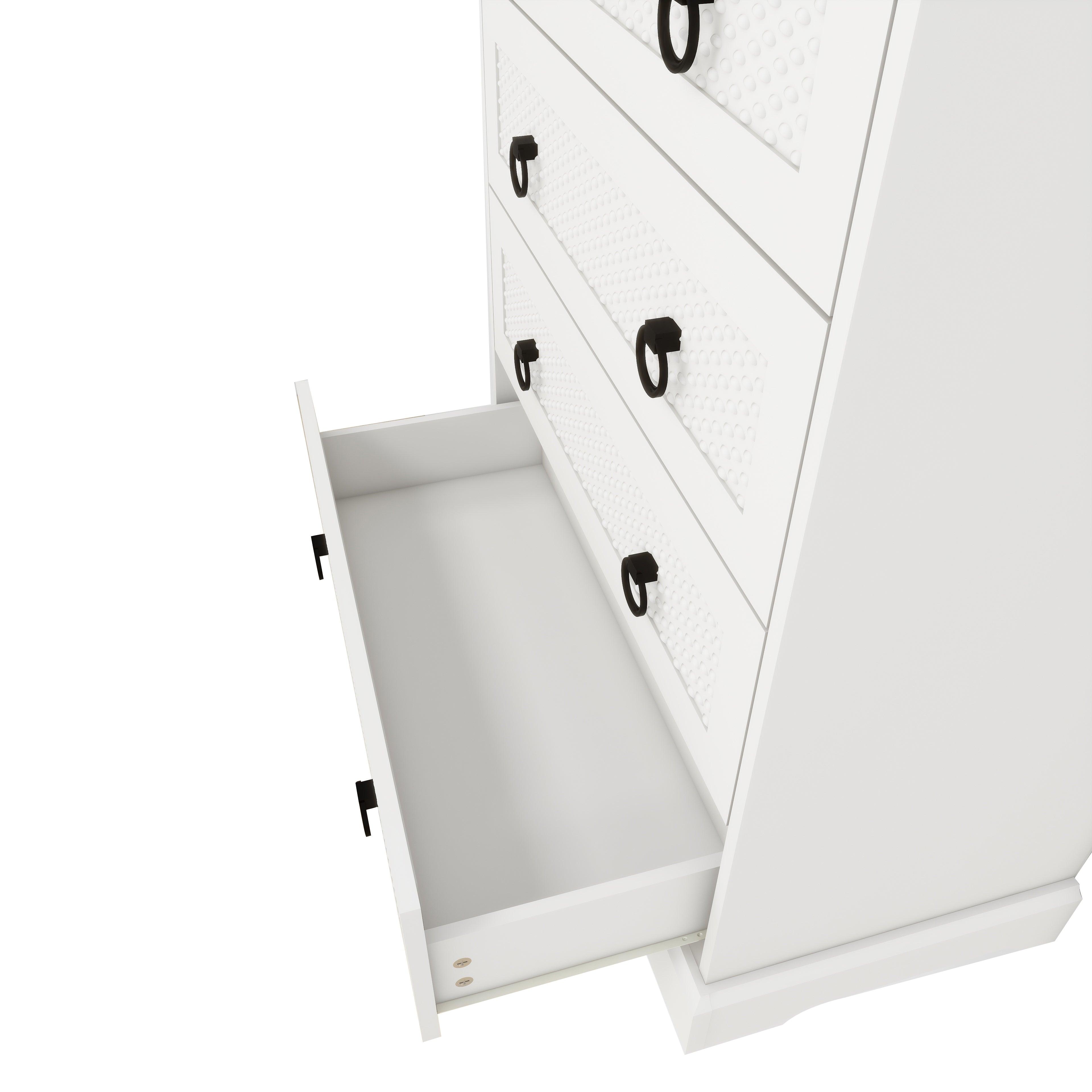 Modern 5-Drawer Dresser – 31.5" Wide Farmhouse Chest for Bedroom, Living Room, Entryway – White Tall Storage Cabinet - PRHOMZ