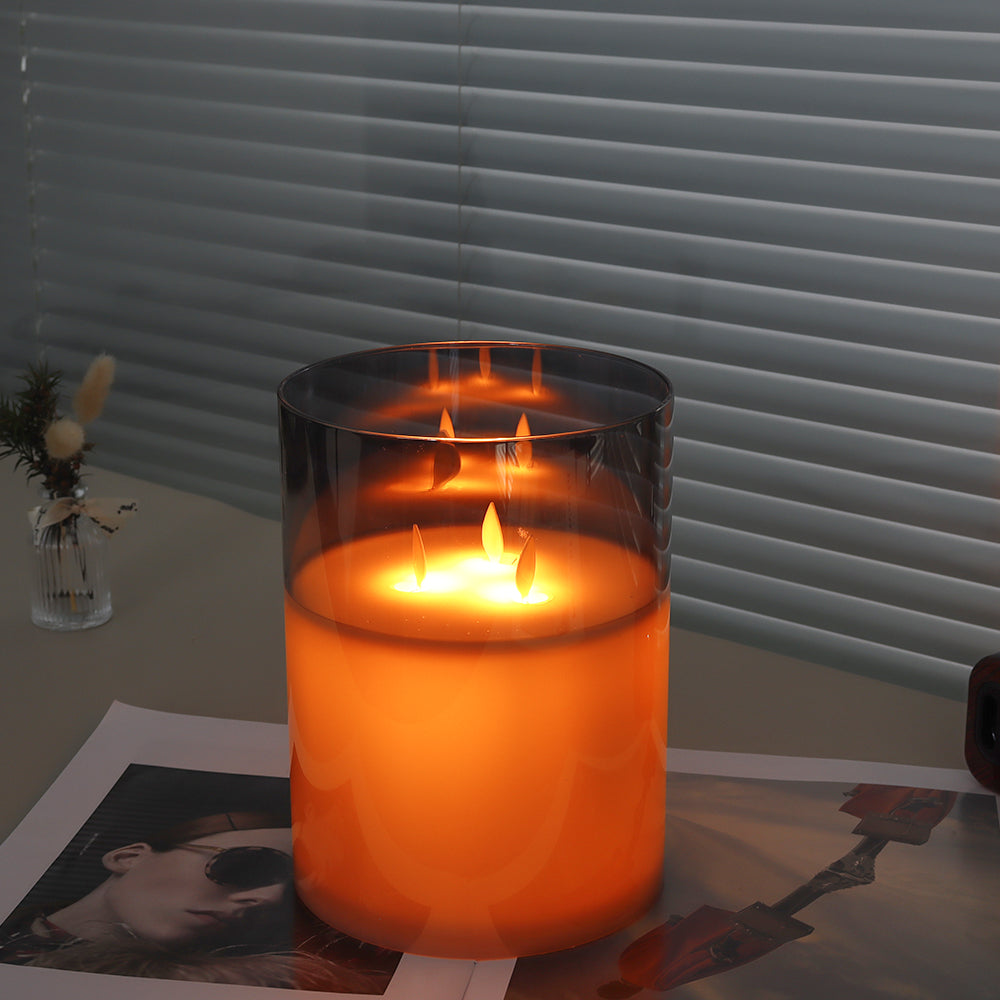 8" High 3-Wick Glass Flameless Candles-4