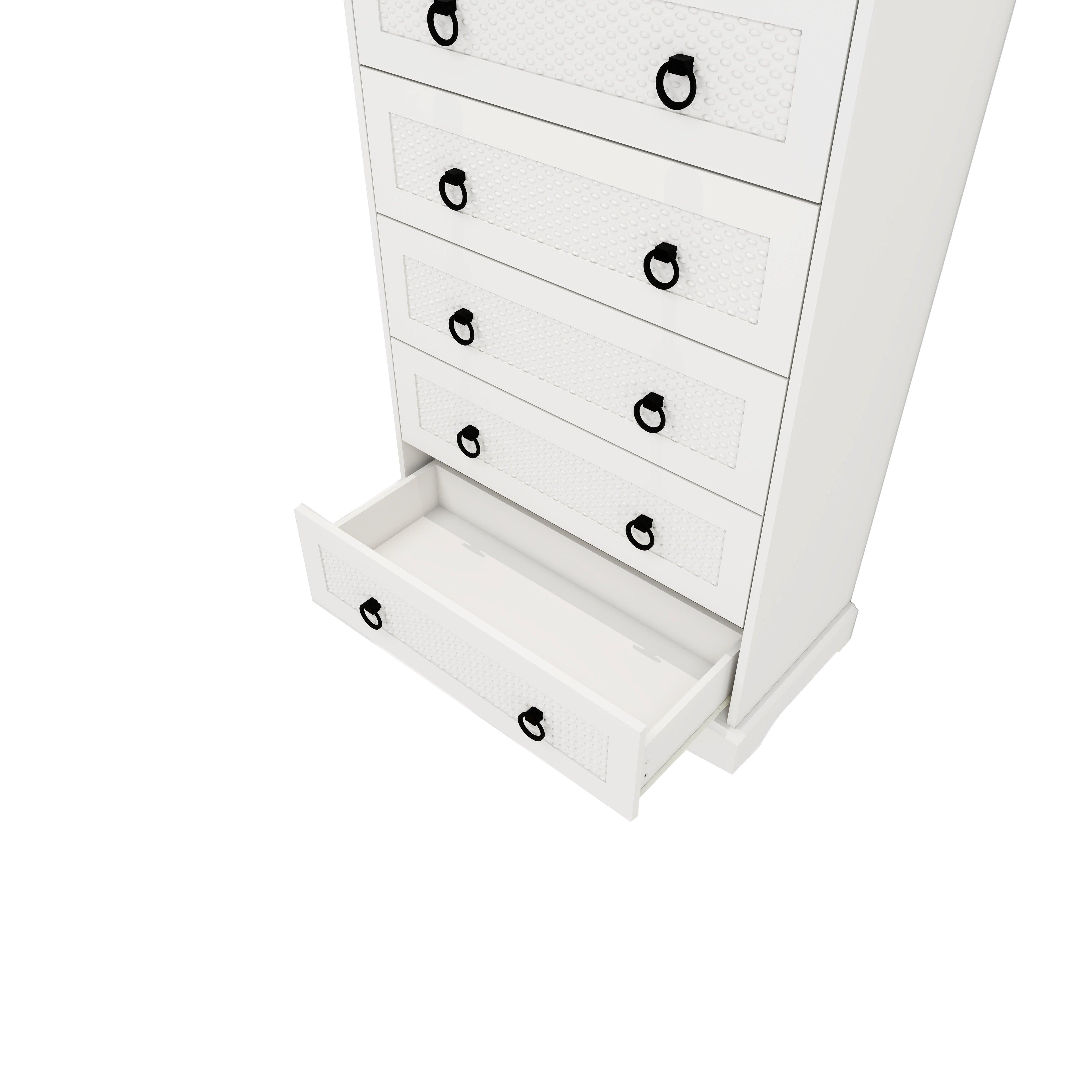 Modern 5-Drawer Dresser – 31.5" Wide Farmhouse Chest for Bedroom, Living Room, Entryway – White Tall Storage Cabinet - PRHOMZ