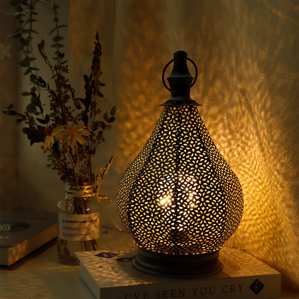12''H Moroccan Metal Table Lamp Battery Powered Cordless Lamp with LED Fairy Lights Bulb-3