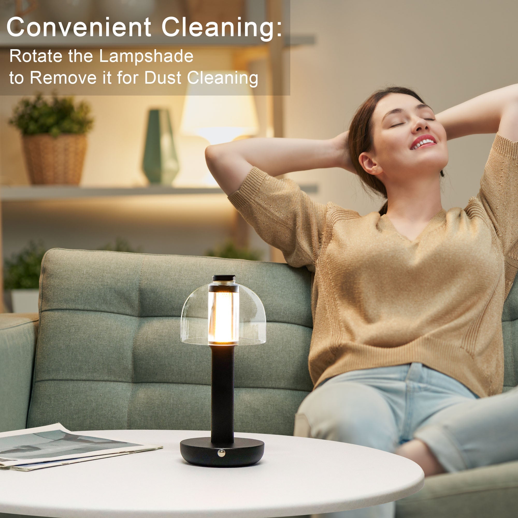 10" H 3-Color Light Dimmable Nightstand Lamp with Glass Shade-2