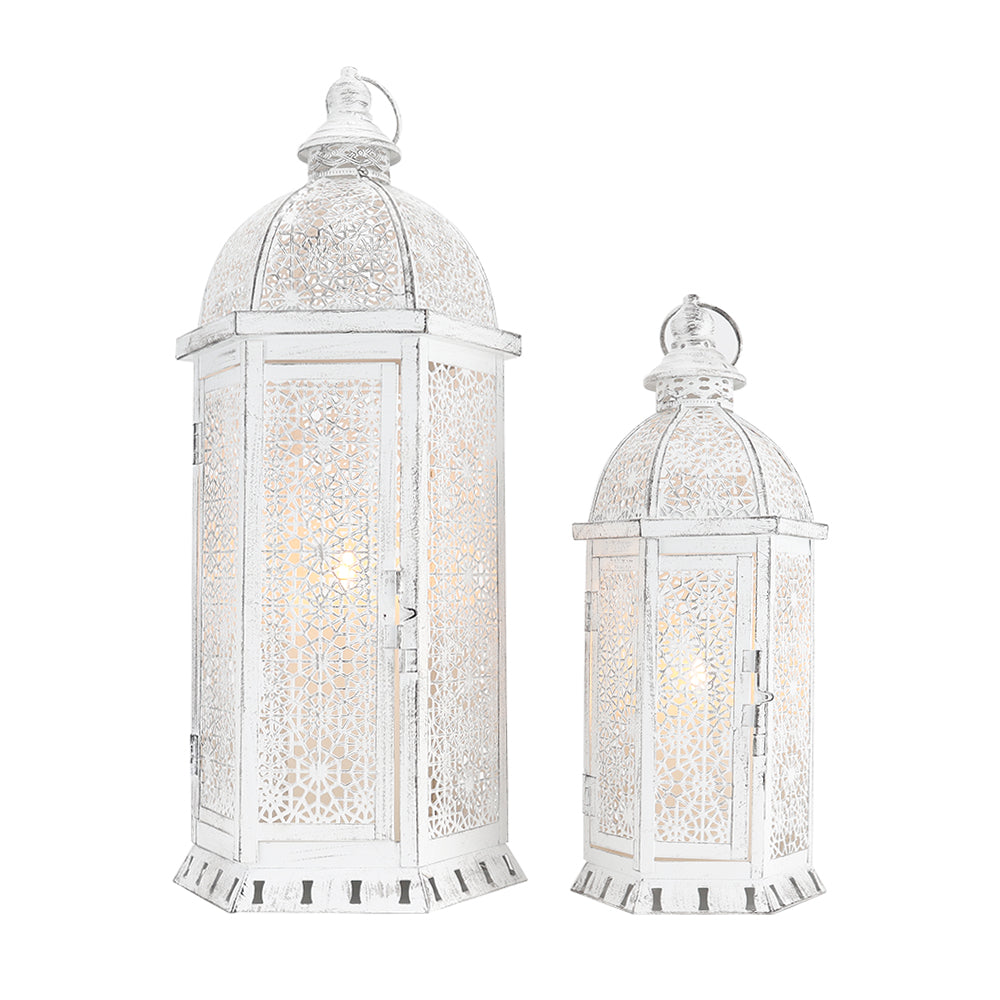 2 Set of 15 and 19.5"High White Rustic Metal Lanterns-1