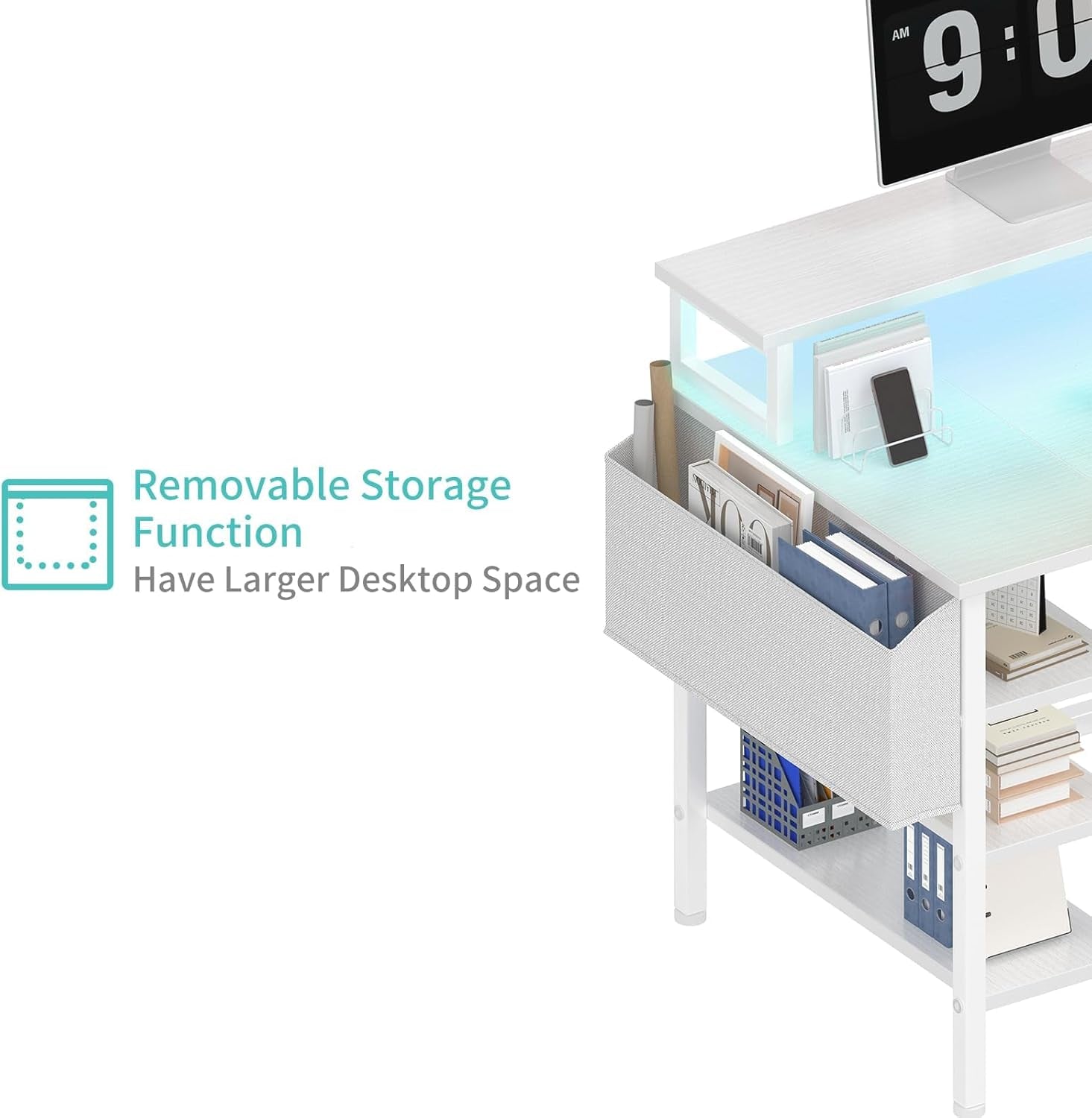 47 Inch Gaming Desk With LED Lights For Home Office Use