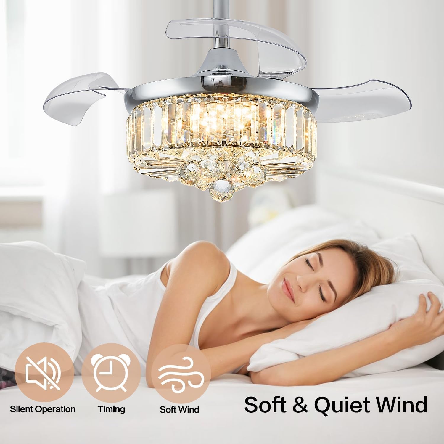 30 Inch Crystal Chandelier Ceiling Fan Illumination-2