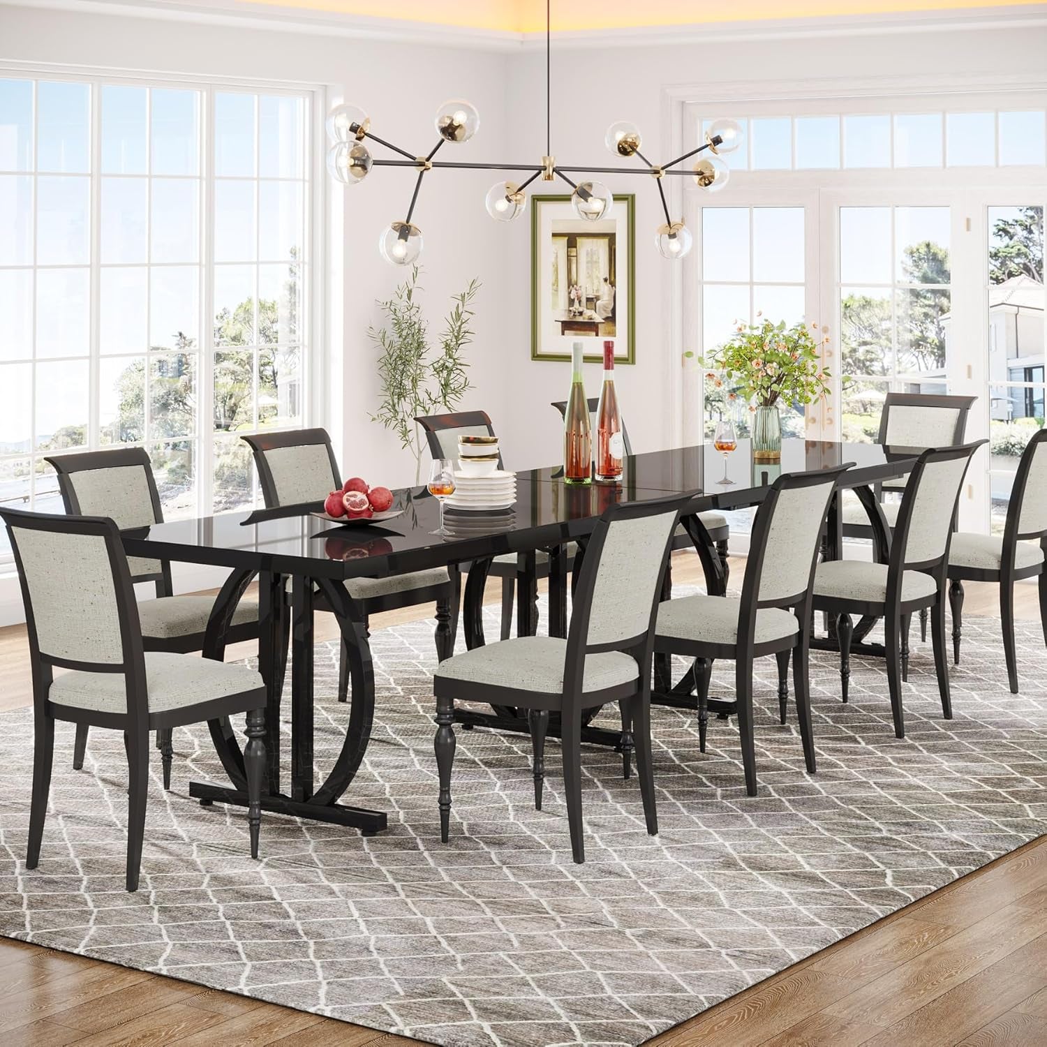 Black 63 Inch Rectangular Dining Table With Thickened Top