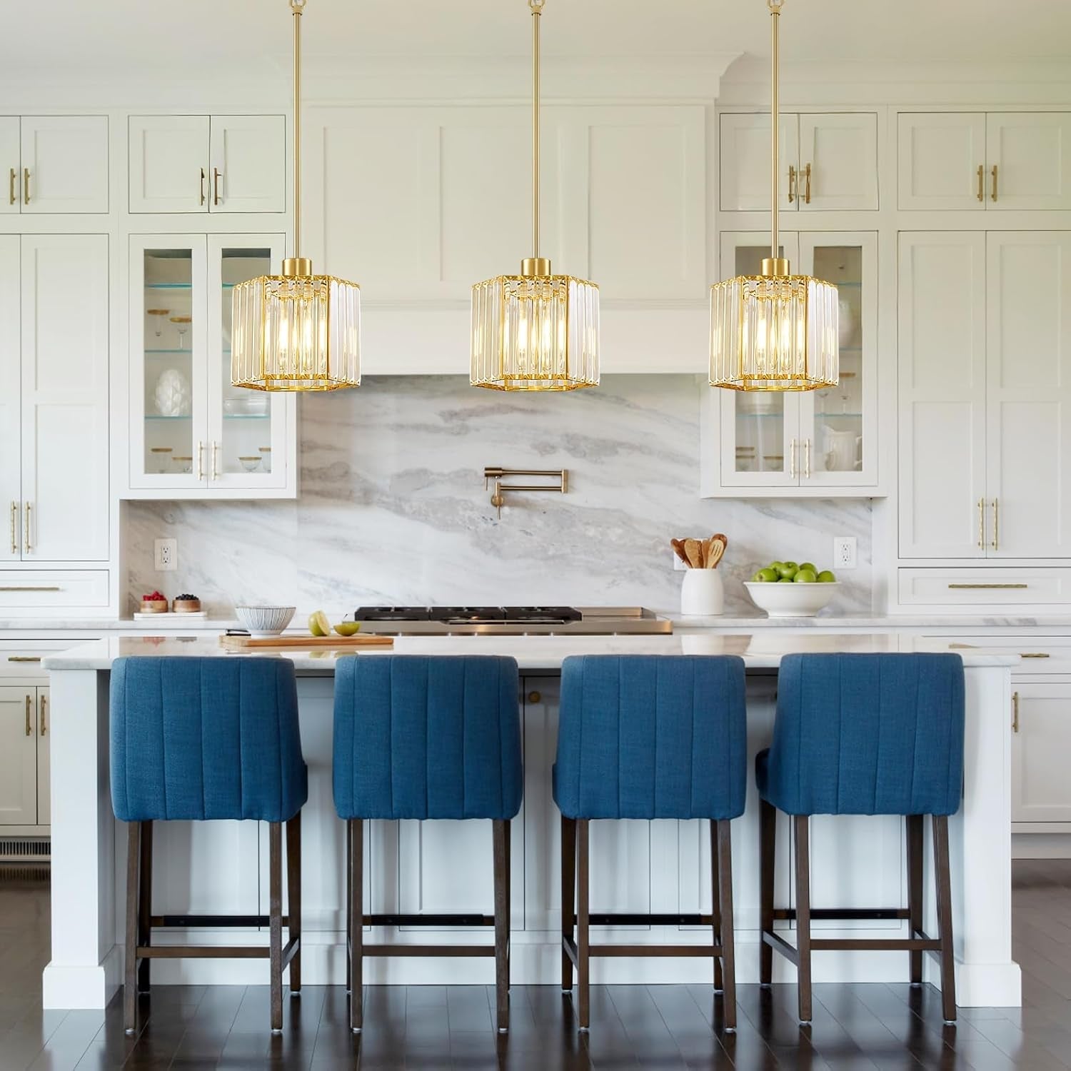 Gold Crystal Clear Pendant Lights For Kitchen Islands-2