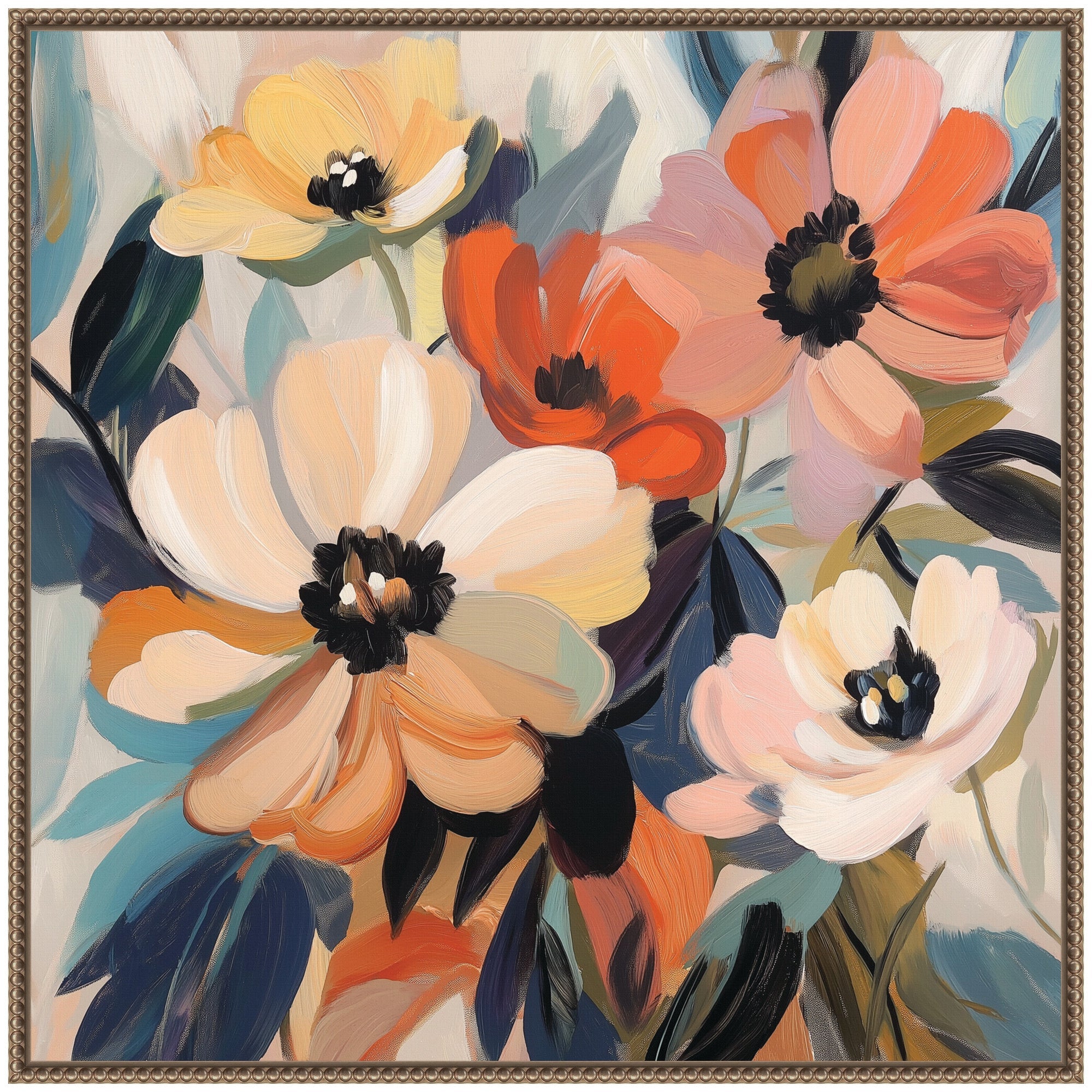 Sylvie Garden Bloom Abstract Bouquet III Framed Canvas by The Creative Bunch Studio