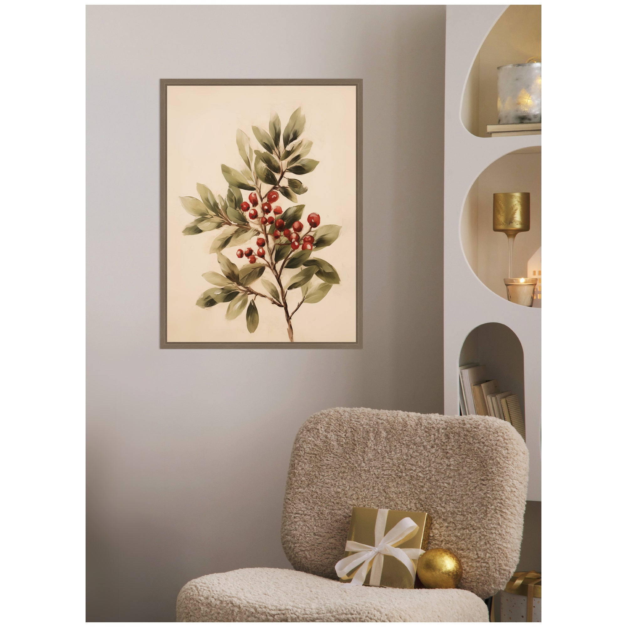 Sylvie Framed Canvas Red Berry Botanical by The Creative Bunch Studio