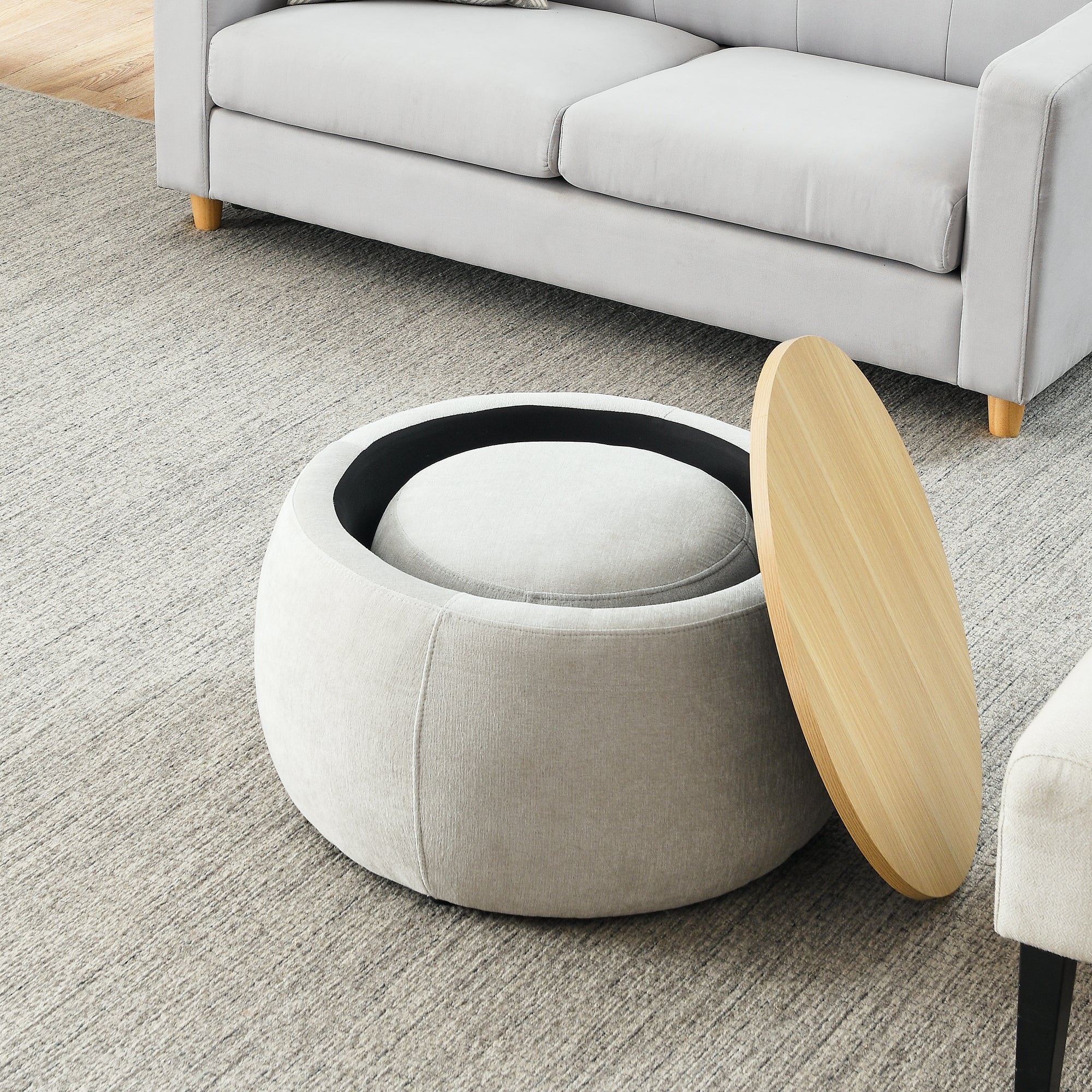 Modern Classic Round Storage Ottoman Coffee Table with Removable Top