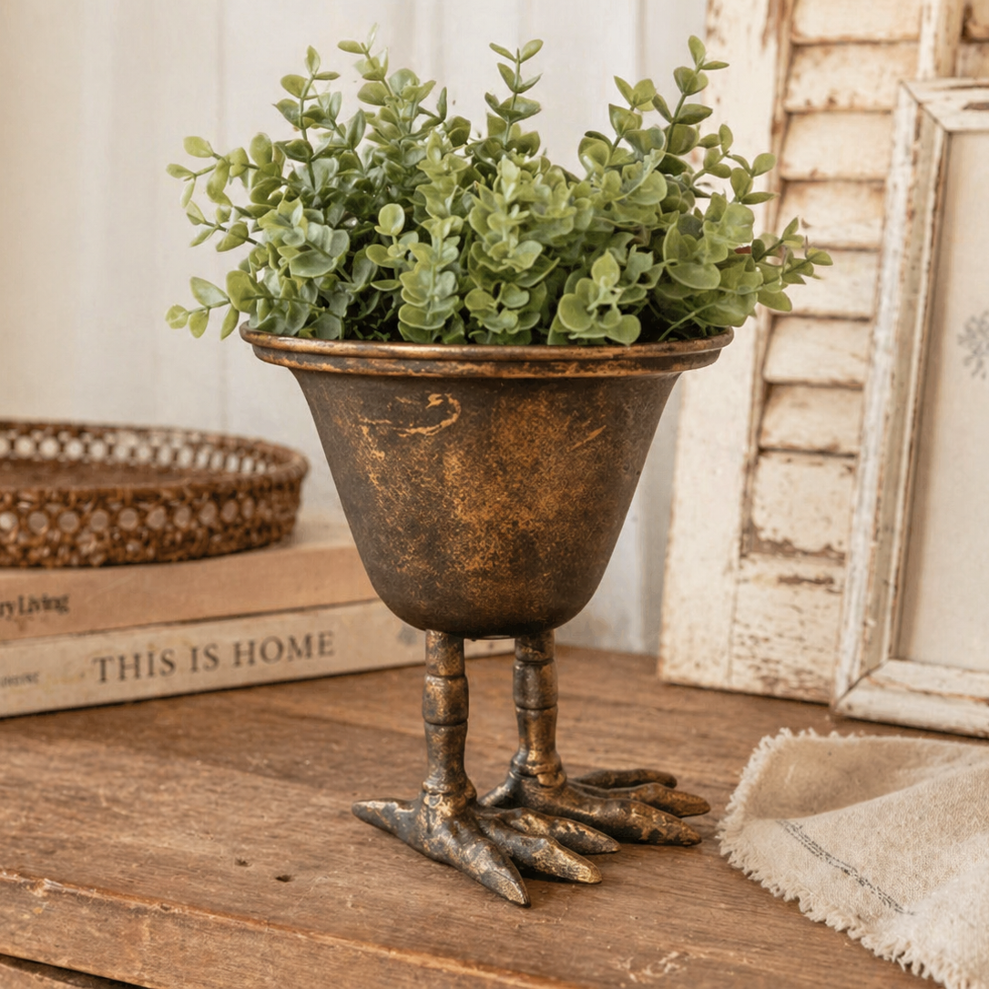 Metal Bird Claw Pedestal Planter