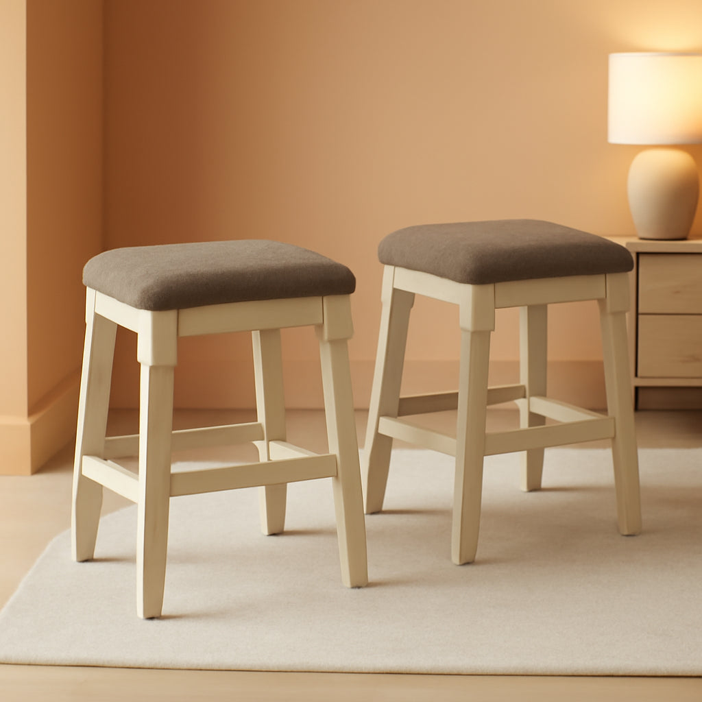 24 Inch Counter Height Upholstered Bar Stool Set Whitewash