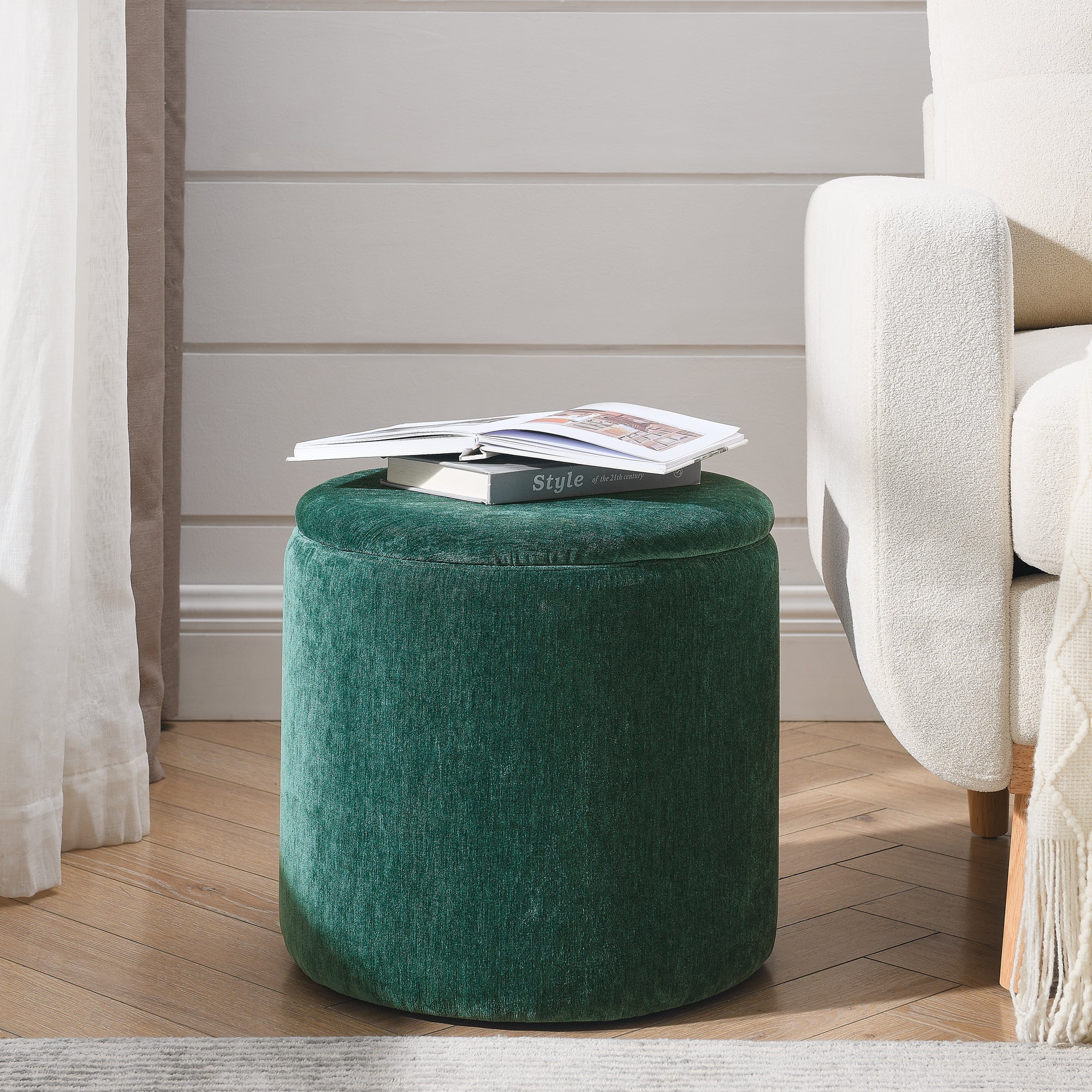 2-Piece Set Round Chenille Storage Ottoman