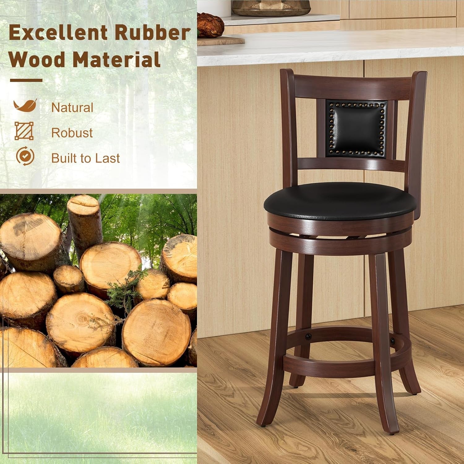 Ergonomic Swivel Bar Stools Set of Two