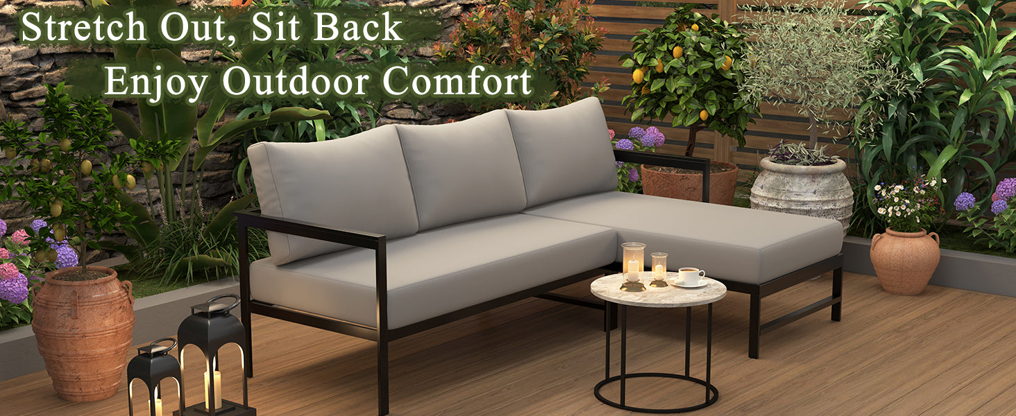 U_style Outdoor L-Shaped Sofa with Iron Frame and Ultra-Thick Cushions