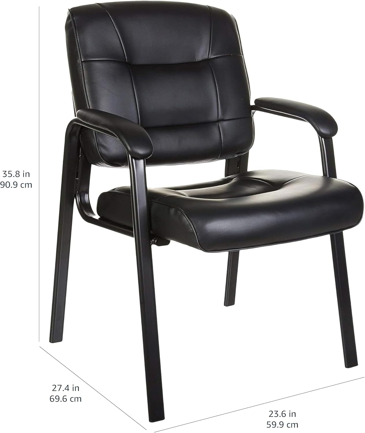 Black Faux Leather Office Guest Chair With Metal Frame