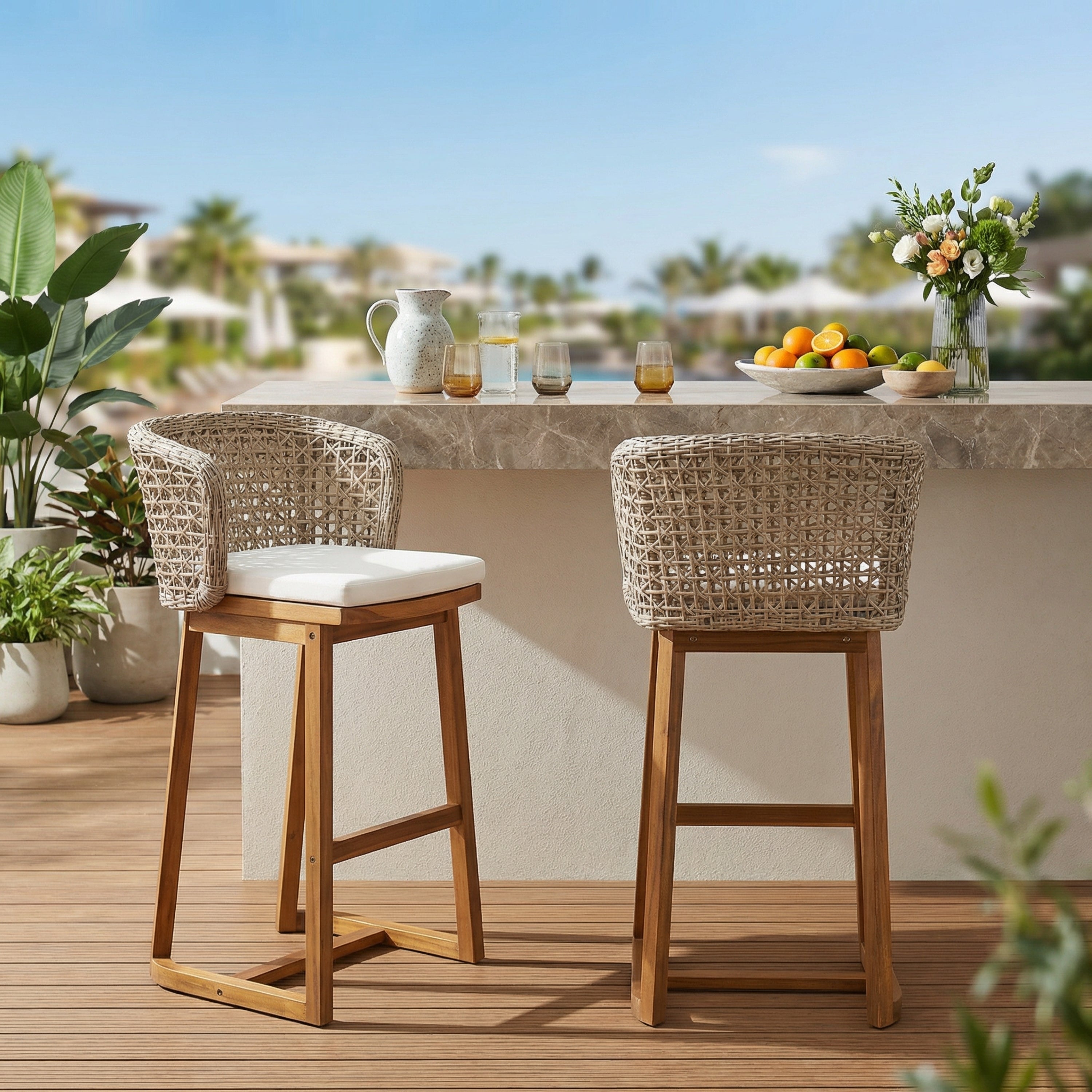 Outdoor Acacia Wood Bar Stools (Set of 2)