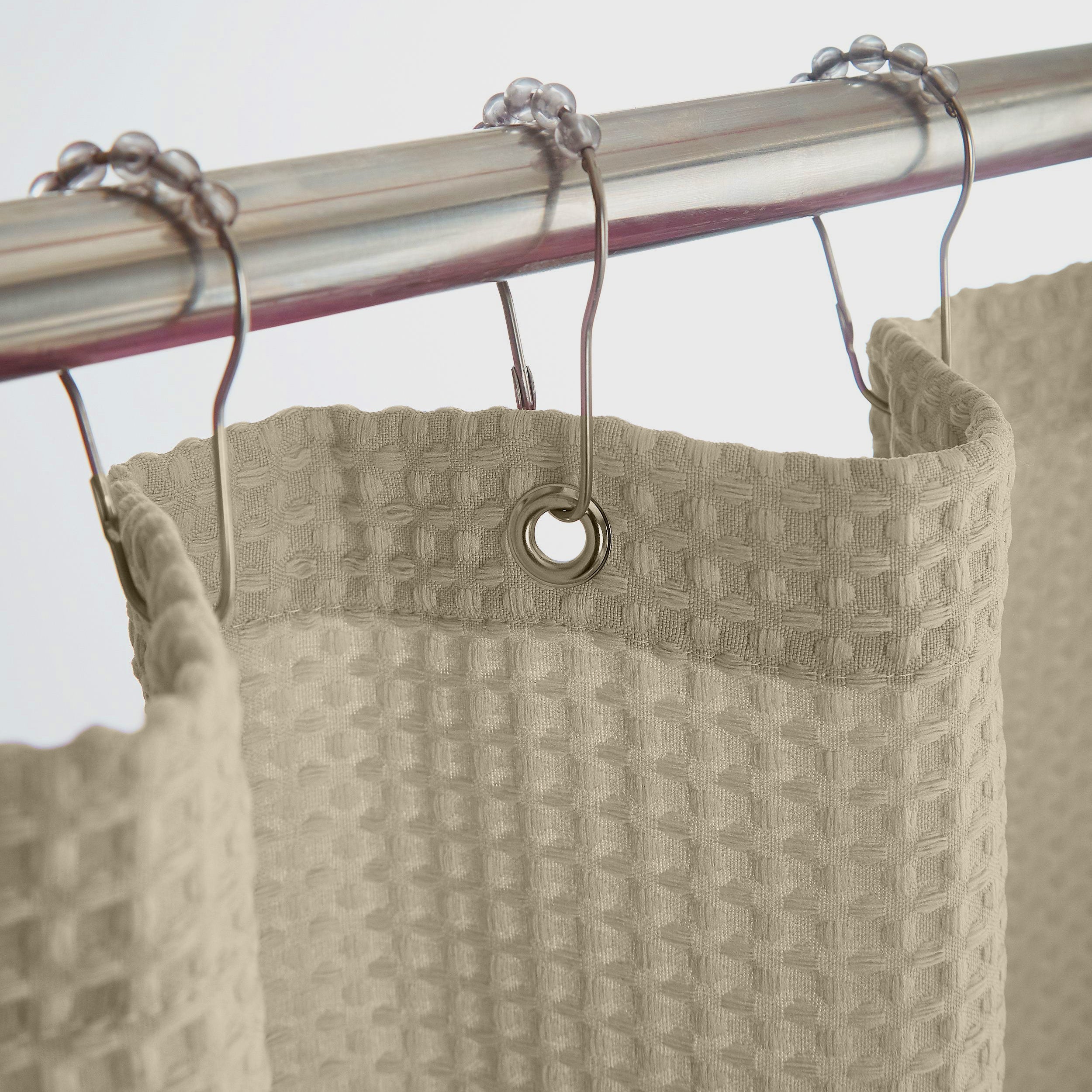 Beige Organic Cotton Waffle Shower Curtain | Neutral & Stylish | Mold Resistant | Quick Dry-0
