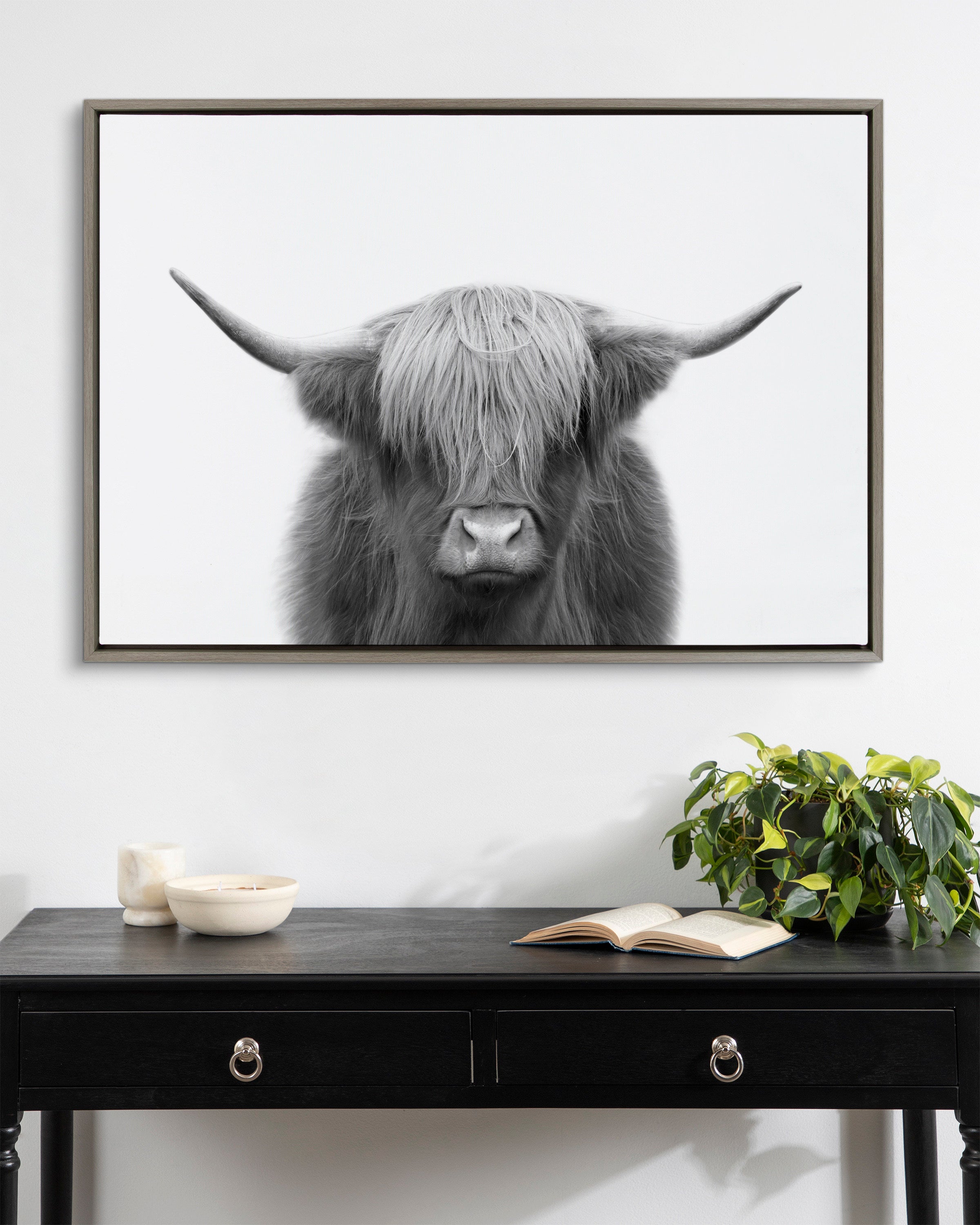 Sylvie Hey Dude Highland Cow Framed Canvas by The Creative Bunch Studio