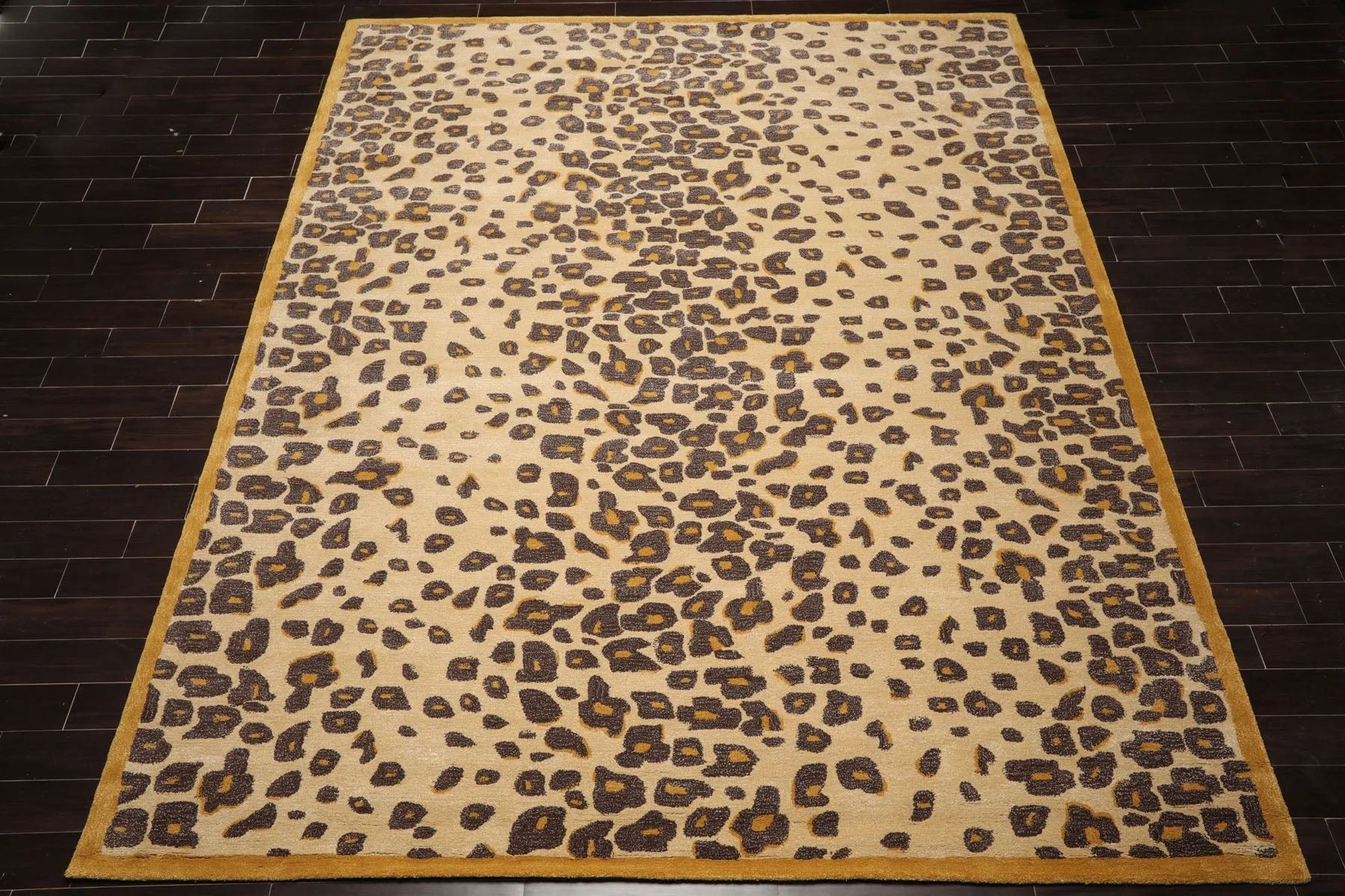 LoomBloom Multi Size Warm Beige Hand Tufted Modern Leopard Print Wool and Bamboo Silk Oriental Area Rug