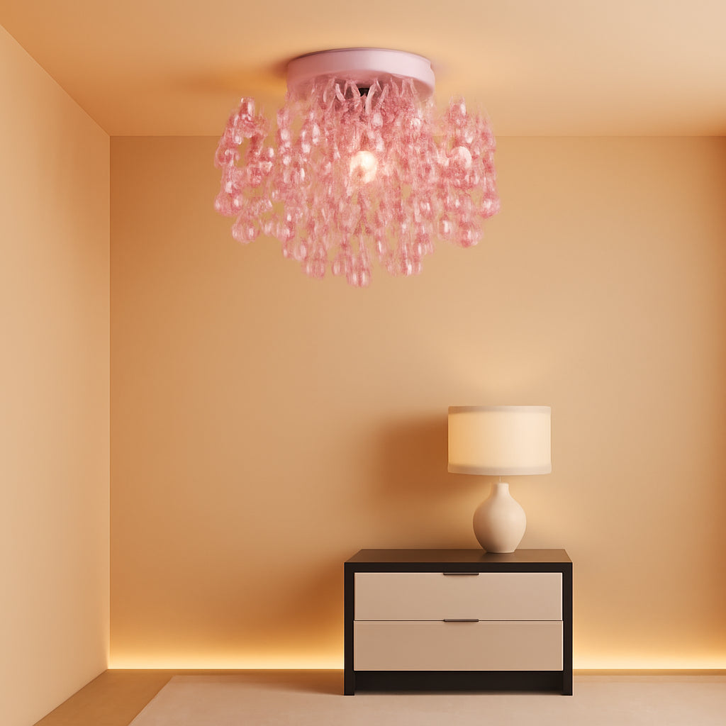 Pink Crystal Mini Chandelier 3 Light Semi Flush Mount