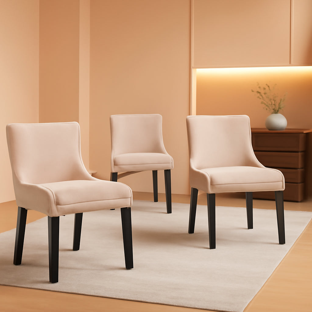 Beige Upholstered Corduroy Dining Chairs Bundle Four