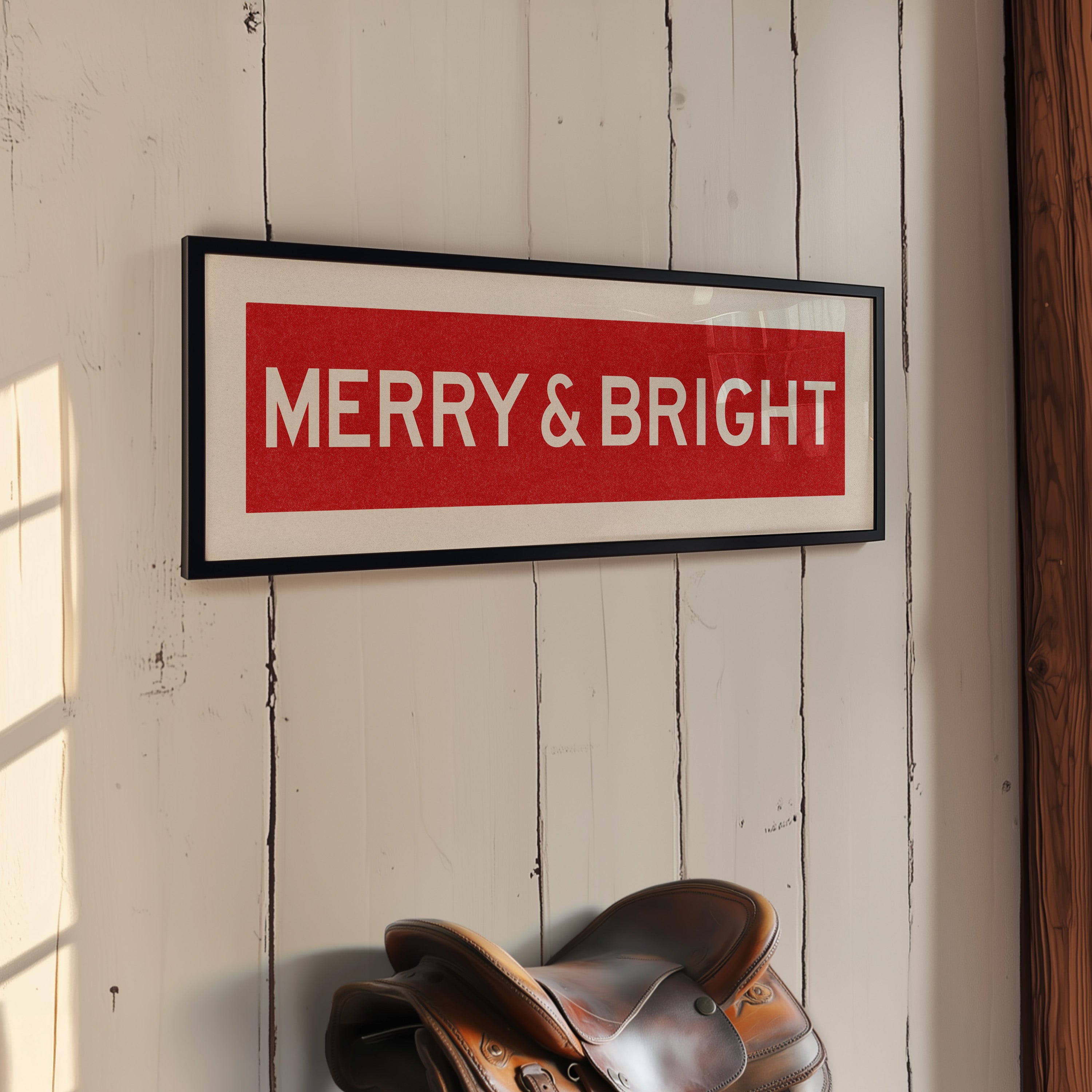 Framed Merry & Bright Red Christmas Art Print
