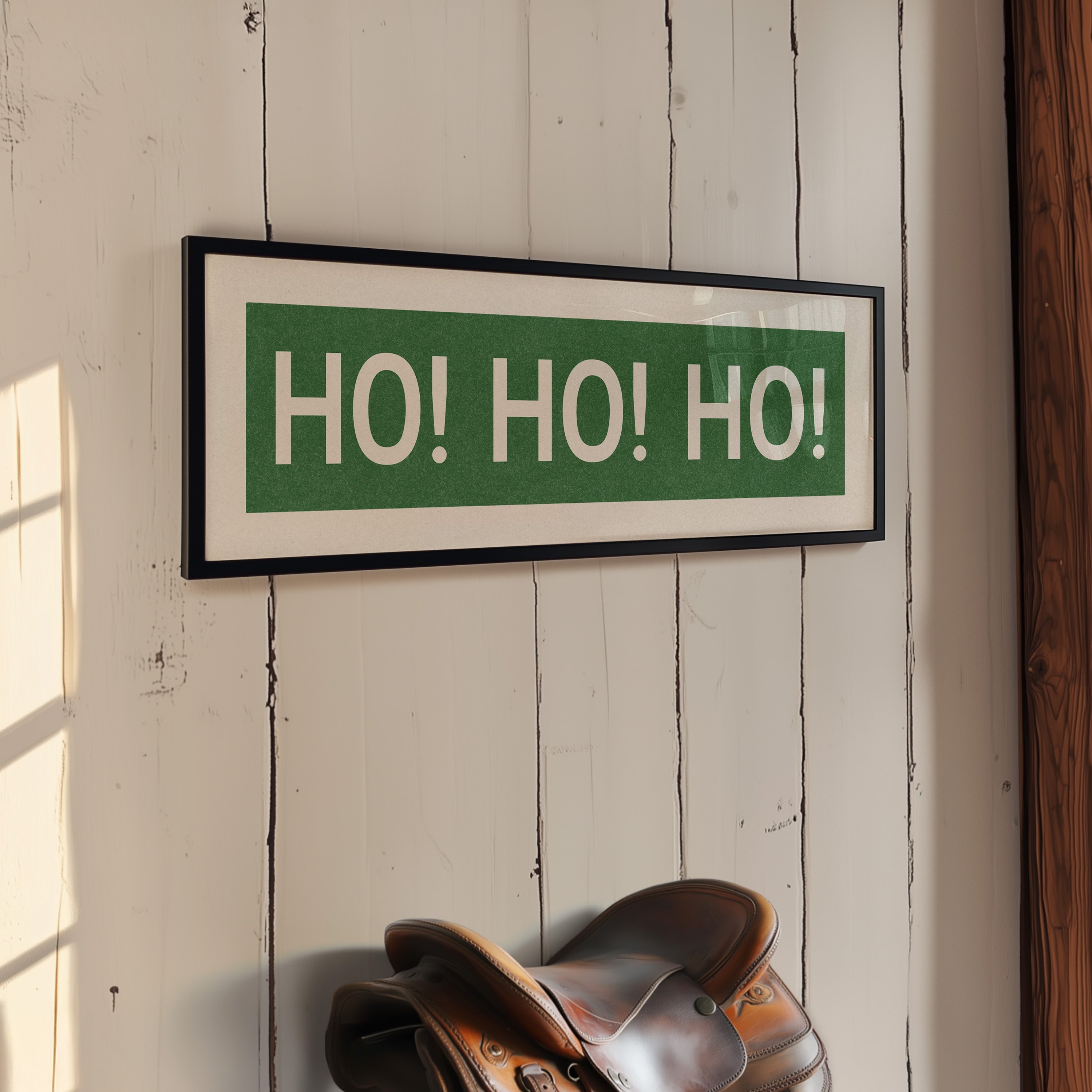 Framed Ho! Ho! Ho! Green Christmas Art Print