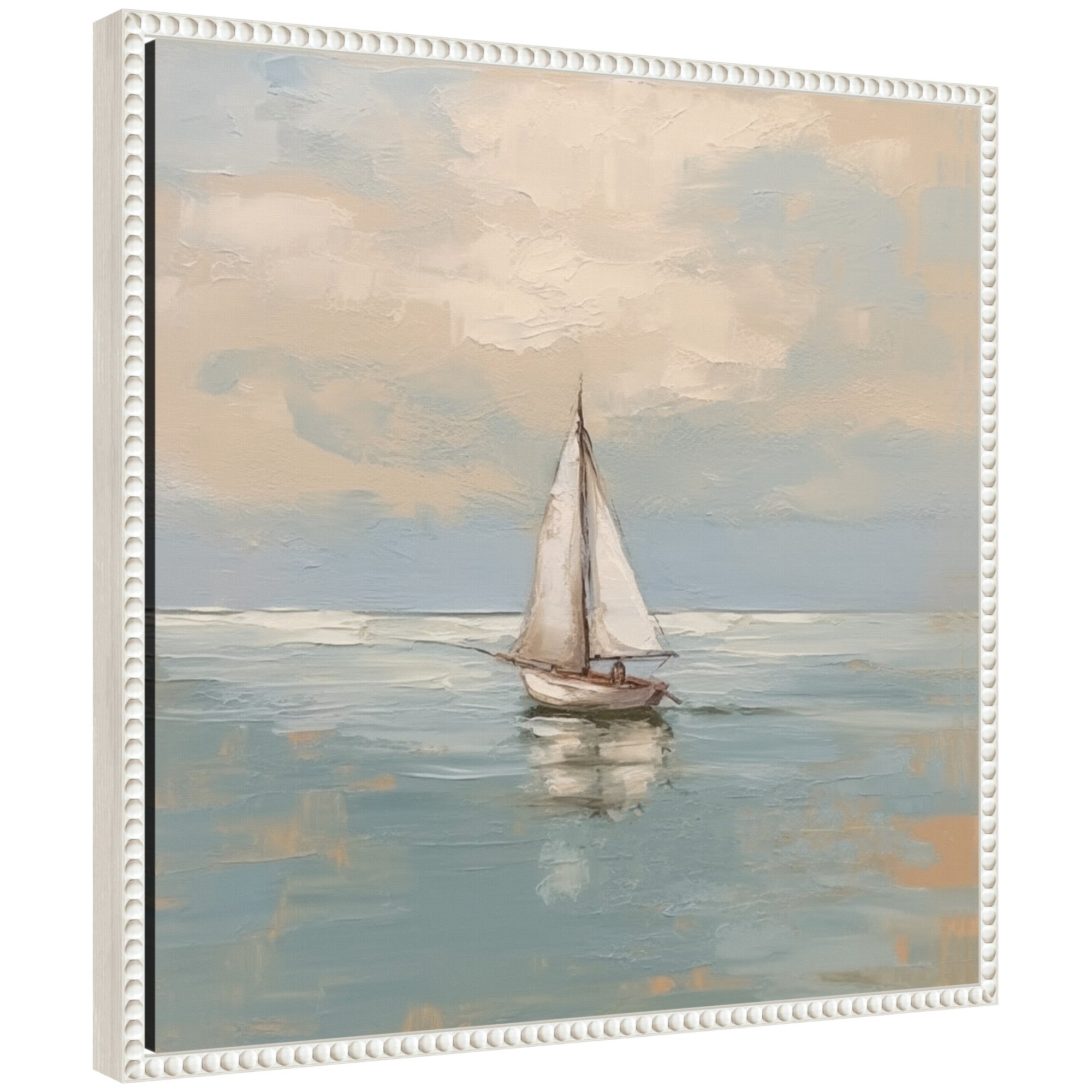 Sylvie Calm Pastel Sailboat Landscape Framed Canvas by The Creative Bunch Studio