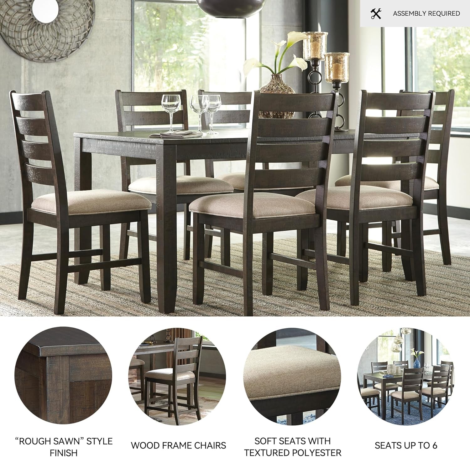 Brown Rectangular Dining Table Set Upholstered Chairs